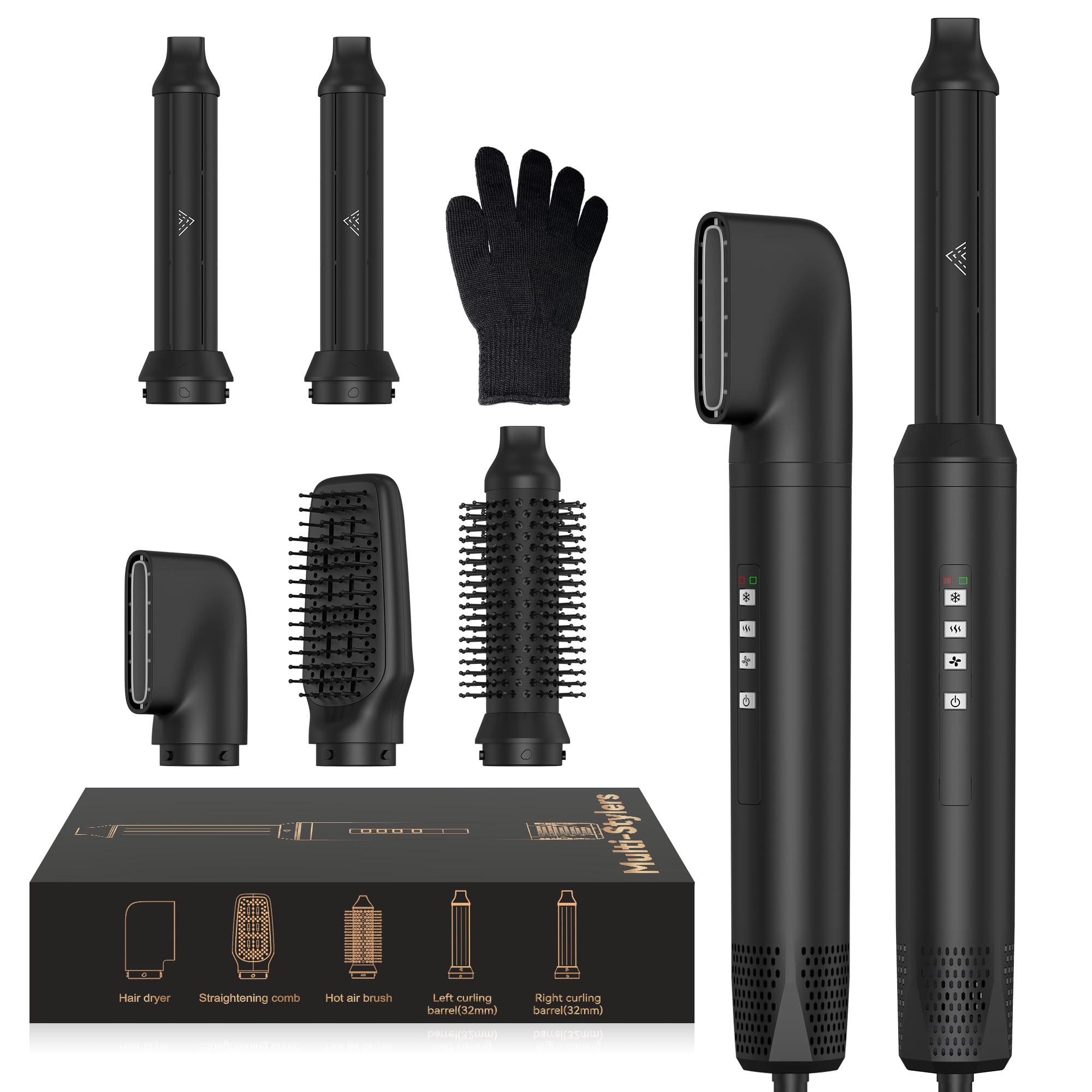 OKWRAP Airbrush 5 en 1, Seche Cheveux 5 en 1, Hair Styler 110000 TR/MIM avec Seche Cheveux Ionique, Boucleur Automatique, Brosse Soufflante Brushing, Brosse Lissante, Air Brush