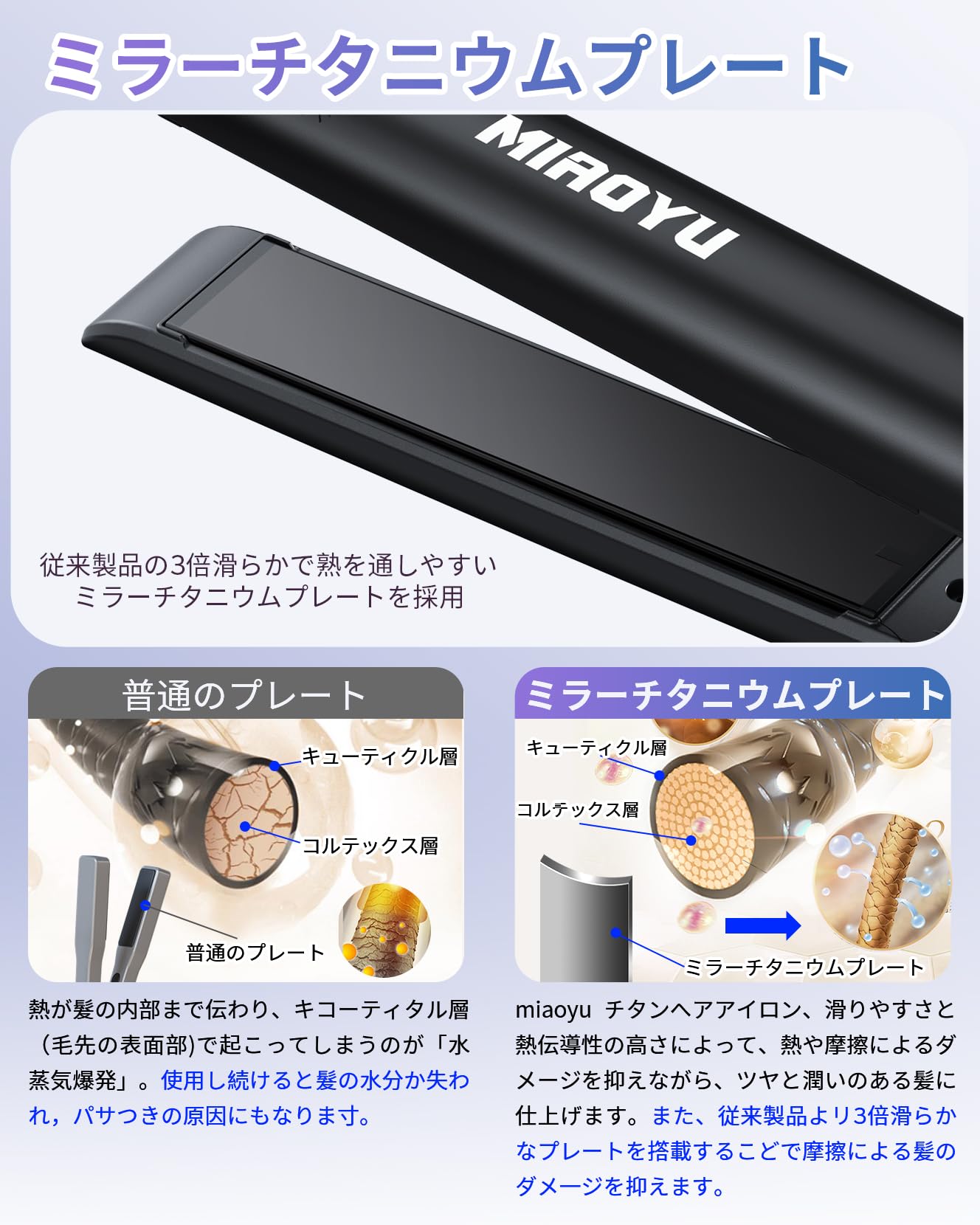 Amazon | miaoyu ヘアアイロン ストレートアイロン 24mm 2way カール