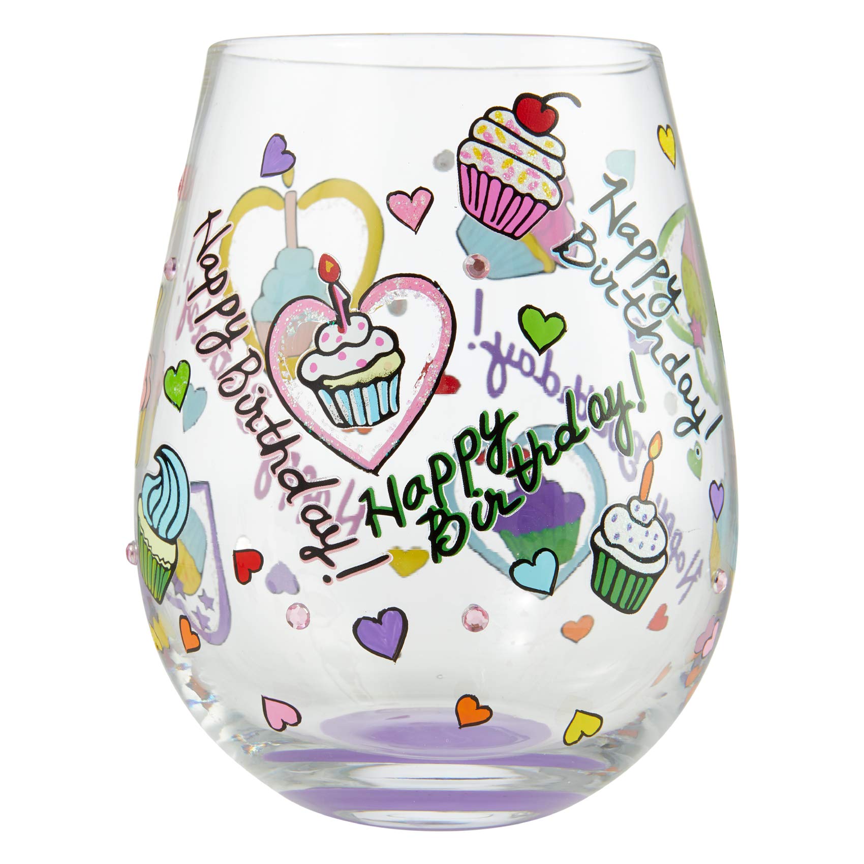 Verre à vin Lolita Birthday Cupcakes peint à la main Enesco 6006946