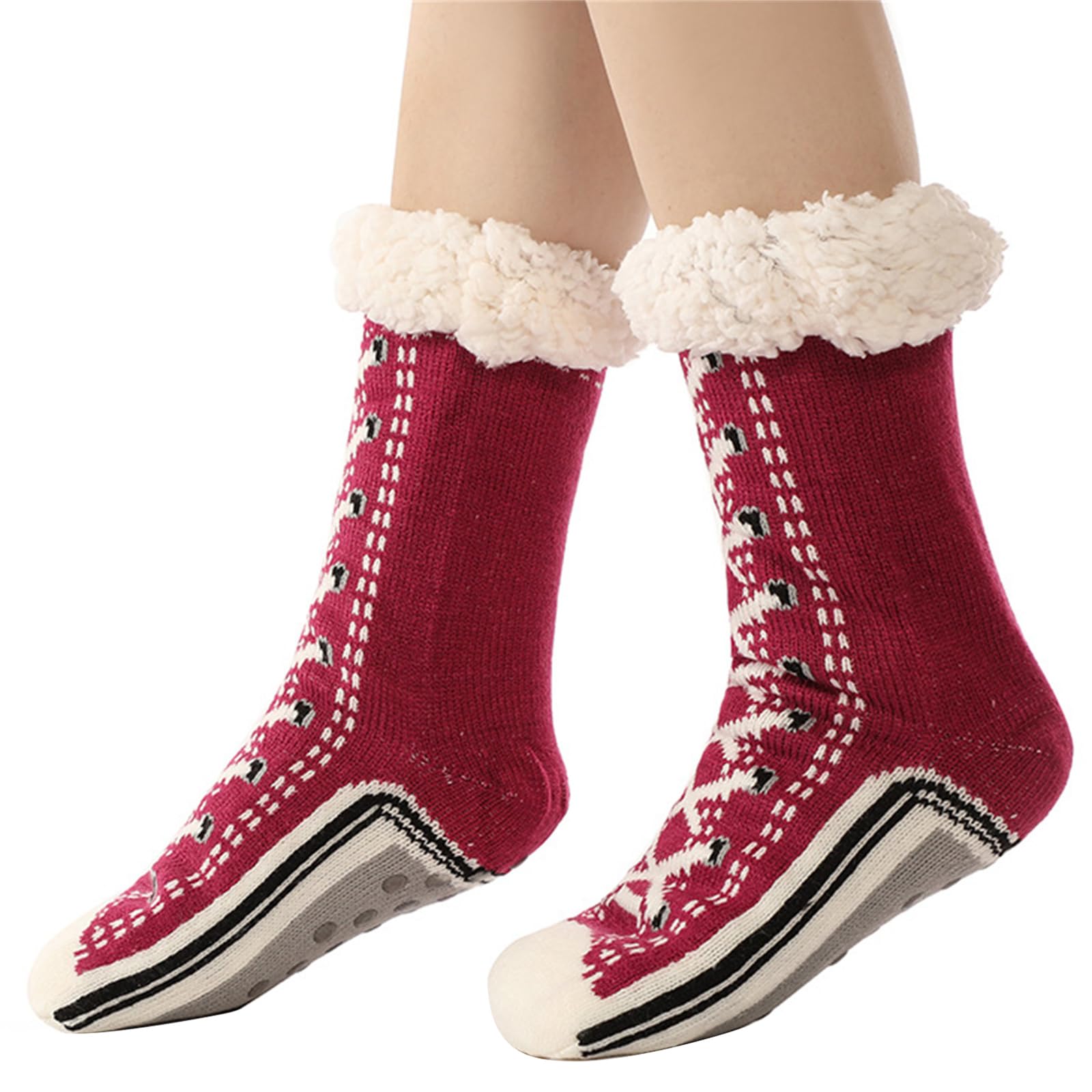 Maxtonser Fun Sneaker Print Fleece Lined Thermal Warm Fuzzy Slipper Socks with Nonslip Soles Designs for Cold Weather Indoor Use