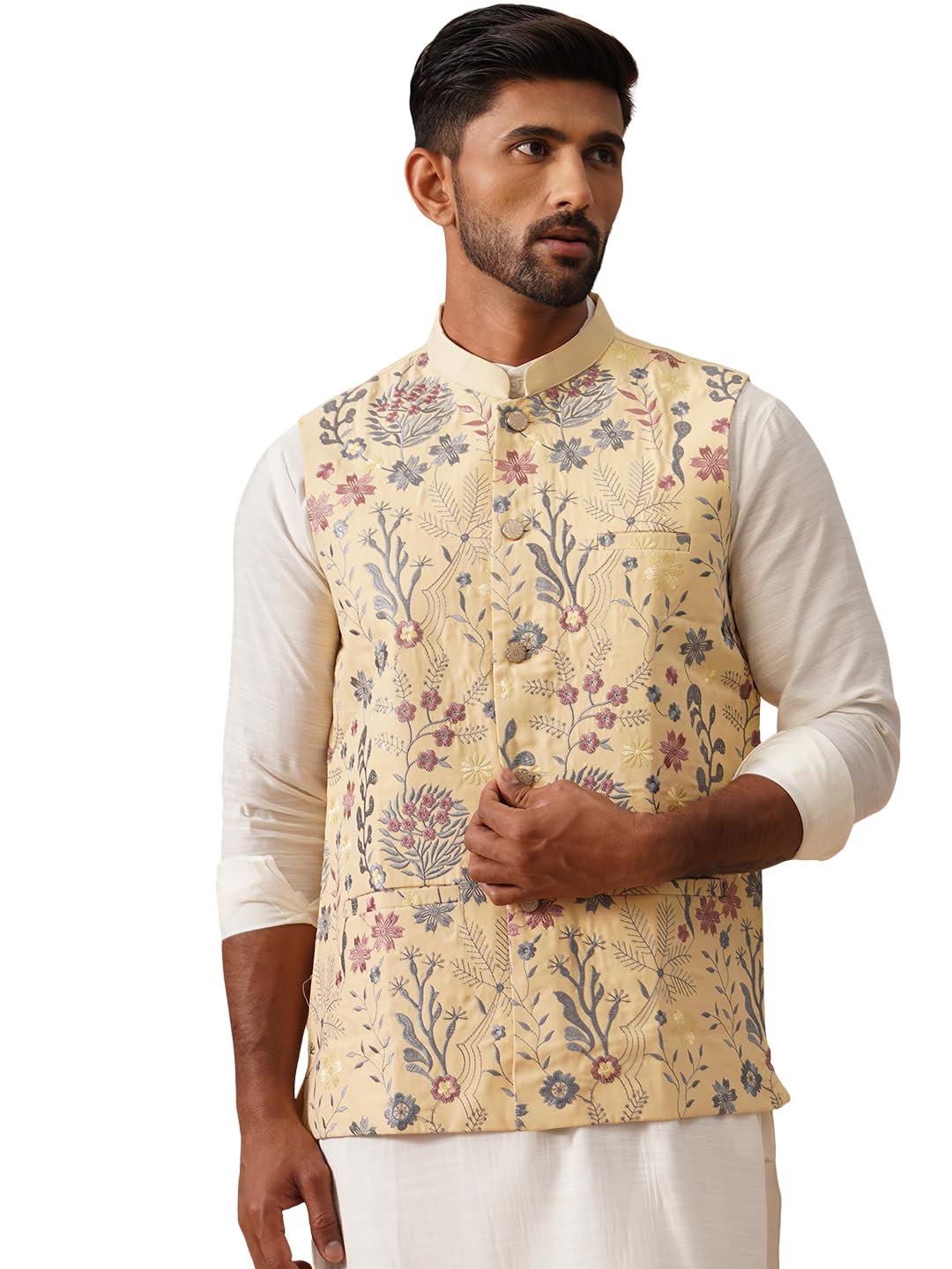 jompers Floral Embroidered Silk Blend Nehru Jacket-picture-24