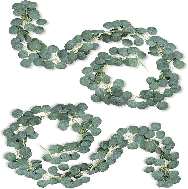 2 Packs Artificial Eucalyptus Hanging Vines Plants Garland Vine Faux Silk Decorated Garlands Leaves Ivy Handmade Fake For Home Kitchen Garden Office Wedding Party Backdrop Arch Wall Decor