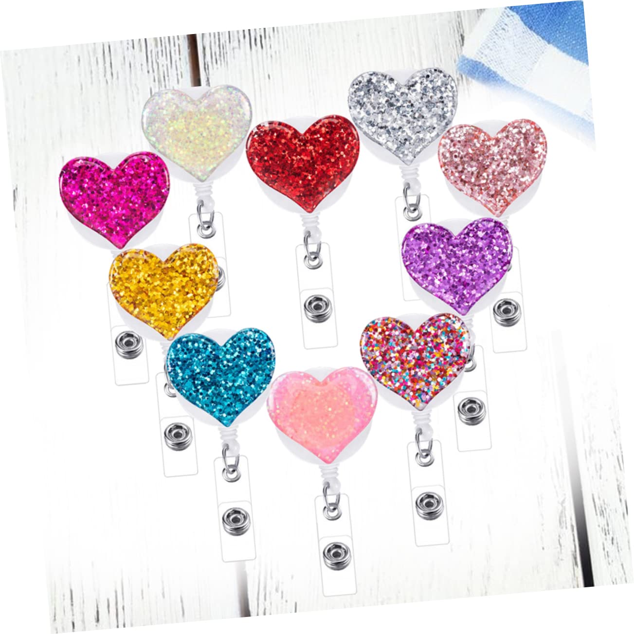 NUOBESTY Lot De 2 Porte-badges En Cristal En Forme De Cœur Avec Strass 10 Couleurs Variées Design Tendance Pour Un Usage Quotidien 10 Pièces X 2