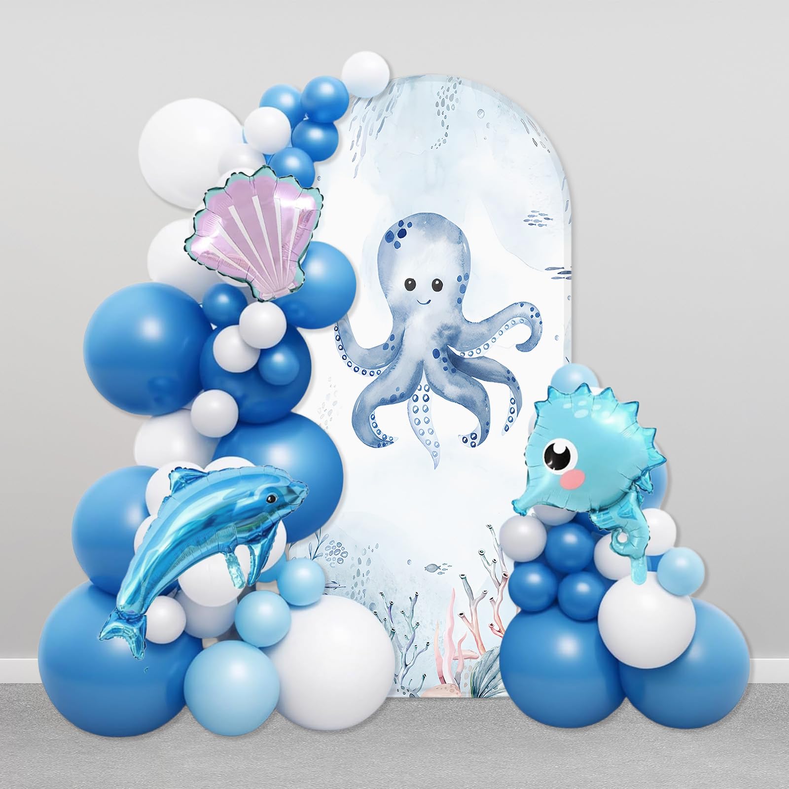 AIBIIN 100 x 210 cm sottomarino a forma di arco marino sfondo sotto il mare tema polpo arco copertura per Birthda Baby Shower torta Smash Party Decor