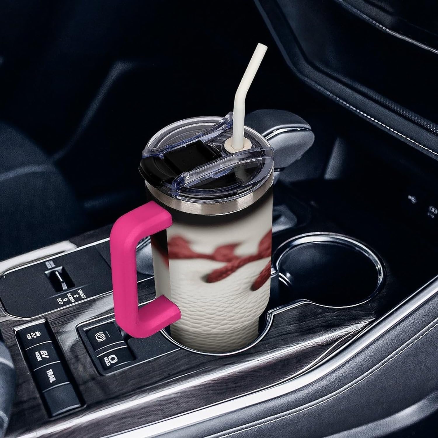 Baseball Lace Close Up Tumbler Stainless Steel Large Car Cup with Handle&Straw Lid Portable Coffee Cup Leak-proof Water Bottle Insulated Vacuum Travel Mug for Home Outdoor 40oz