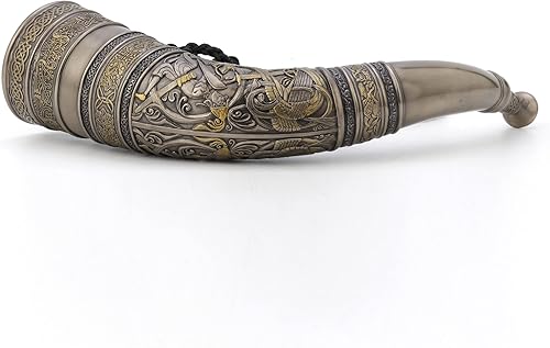 Miniatura 4 de Veronese Design Sigur Slaying Fafnir Viking Horn With Dragon Wall Mount Cold Cast Resin Antique Brozne Finish (Horn)