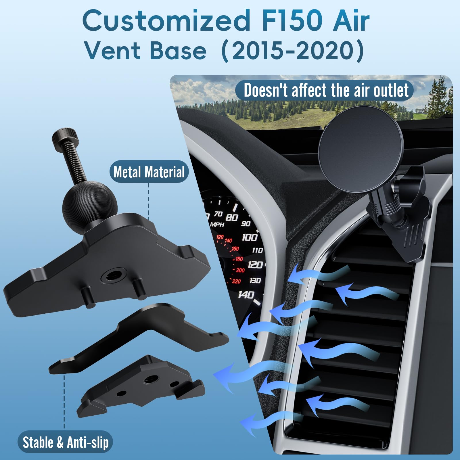 Upgraded Aluminum Phone Mount For Ford F-150 2015-2020 & Similar Models - 360° Rotatable Vent Holder