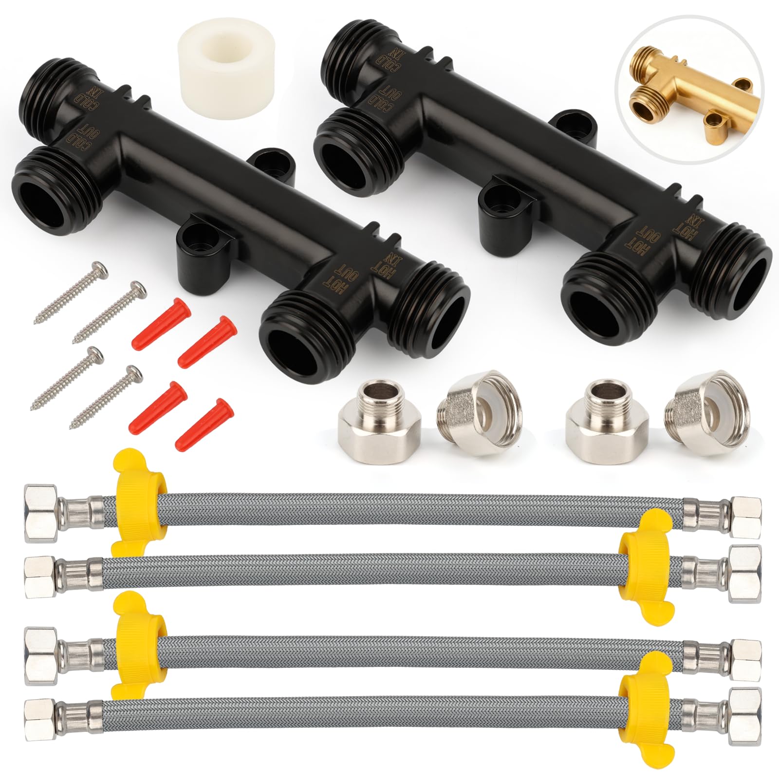 Photo 1 of Compatible WP596816(2-Pack) OEM Brass Water Sensor Kit, Includes 4 x 12" Supply Lines, 4 x1/2" FTPto 3/8"MPT Fittings.