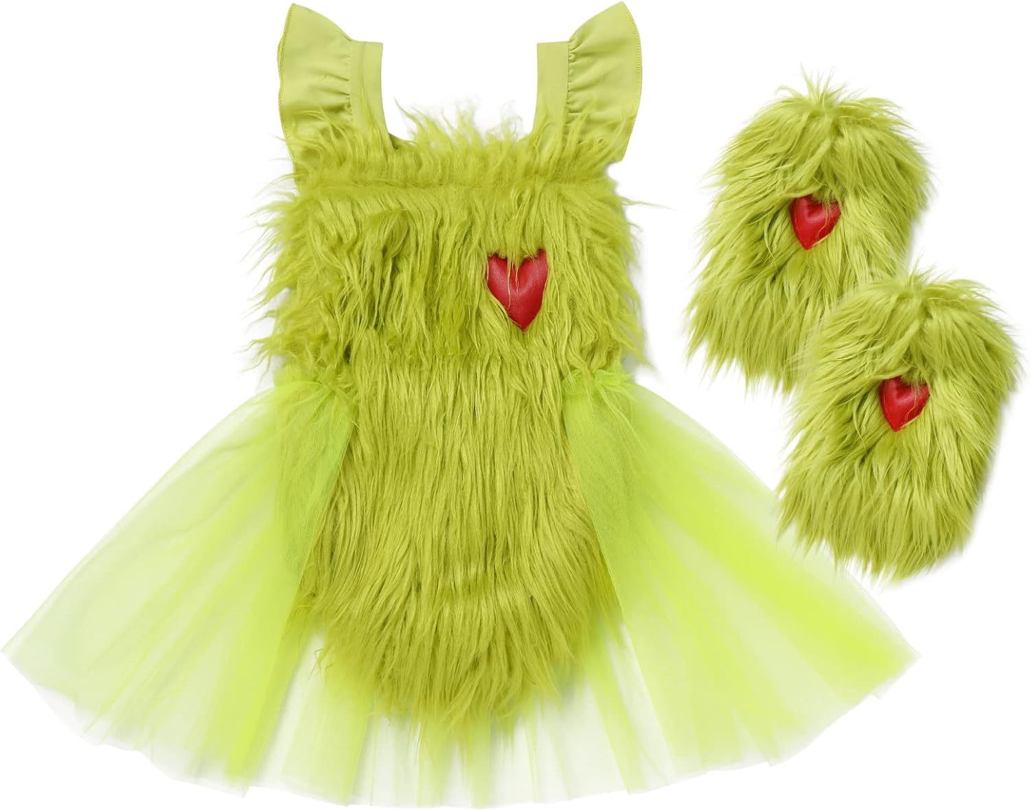 OBEEII Infant Baby Girl Christmas Outfit Furry Sleeveless Romper Dress with Socks 2pcs Set