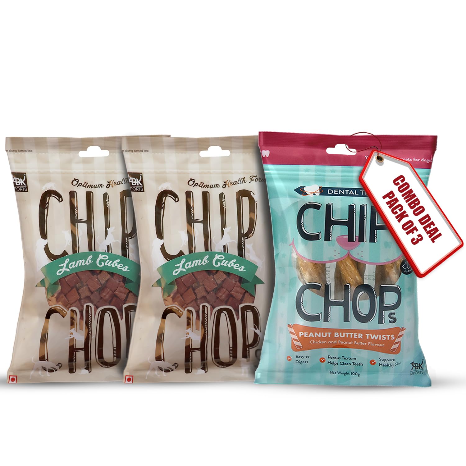 Chip Chops Dog Treat Combo (2 Pack of Lamb Cubes 70gm and 1 Pack of Peanut Butter Dental Treat, 100 gm) - Protein Rich Snacks for All Dog Breeds (B0C7QG4LNR) Amazon Price History, Amazon Price Tracker