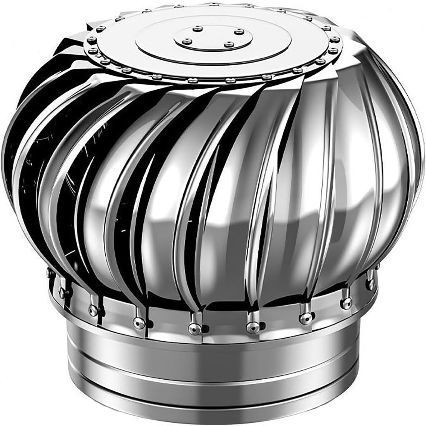 Rotating Roof Ventilator Cap, 304 Stainless Steel Chimney Turbine Vent, Attic Air Exhaust Fan for Heat Dissipation, Wind Driven Roof Vent (250mm/9.8in)