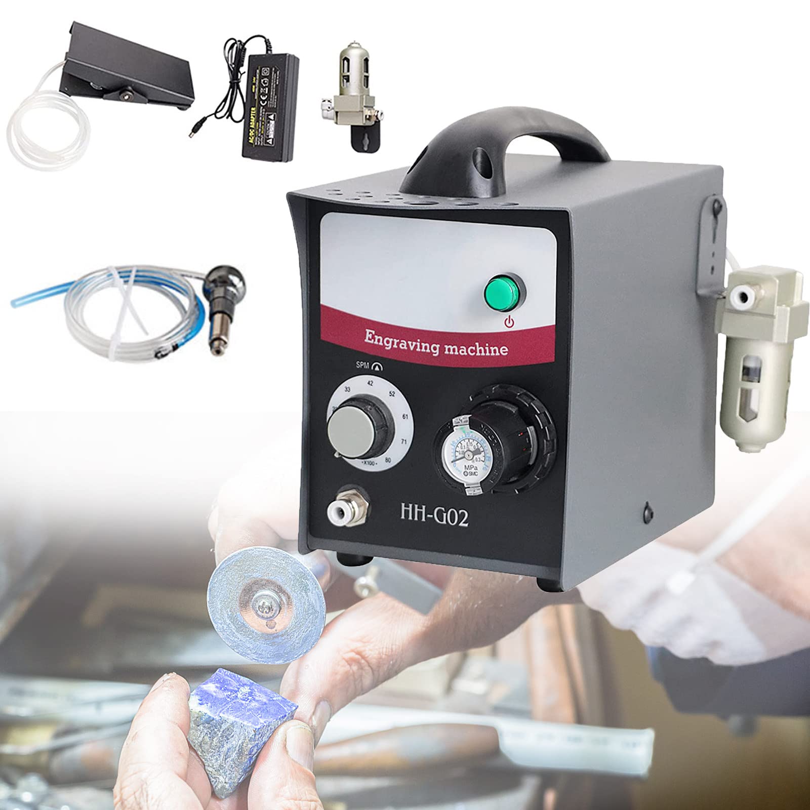 de gravure pneumatique bijoux avec pédale, outil de micro-gravure de 400 à 8000 tr/min