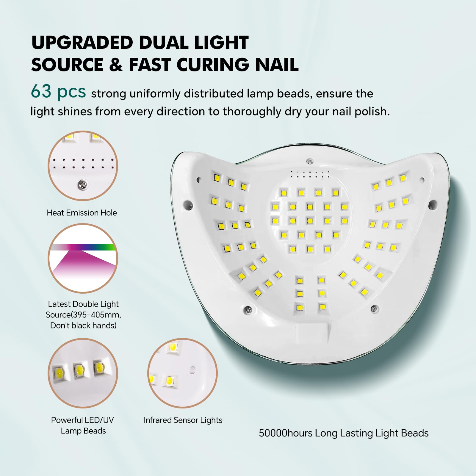 Luz UV para uñas de gel 288W lámpara UV de uñas con 63 cuentas LED para esmalte de gel con pantalla LCD, sensor automático y 4 ajustes de temporizador, lámpara de uñas profesional 4