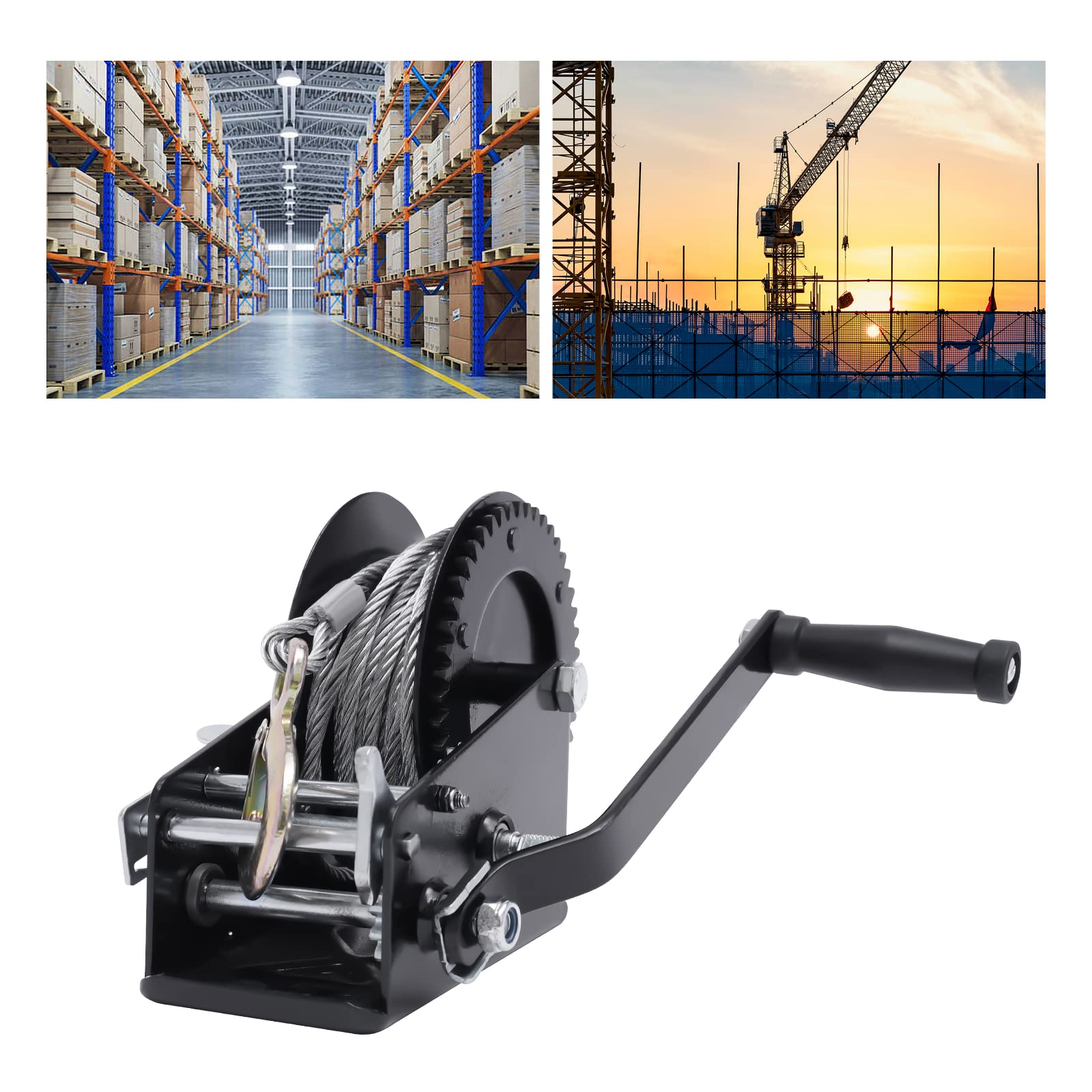 Cabrestante manual, 2 velocidades, cable de alambre de 10 m, antirretorno, mango antideslizante, tracción horizontal 1587 kg, tracción vertical 771 kg, cabrestante forestal, cabrestante para barco,