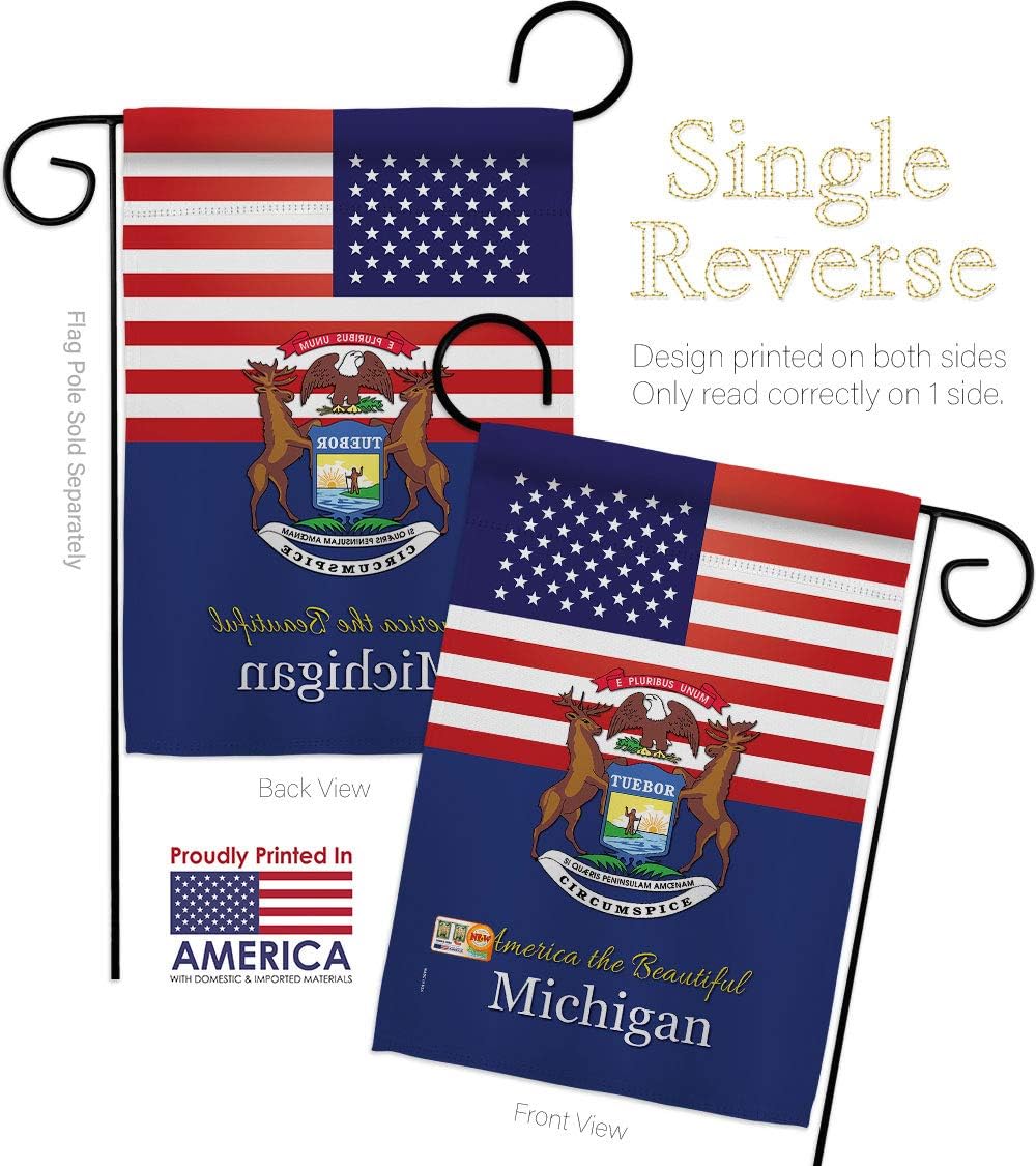 US Michigan Garden Flag Set Wall Holder Americana States USA American Territories Republic Country Particular Area Small Decorative Gift Yard House Banner Made In 13 X 18.5