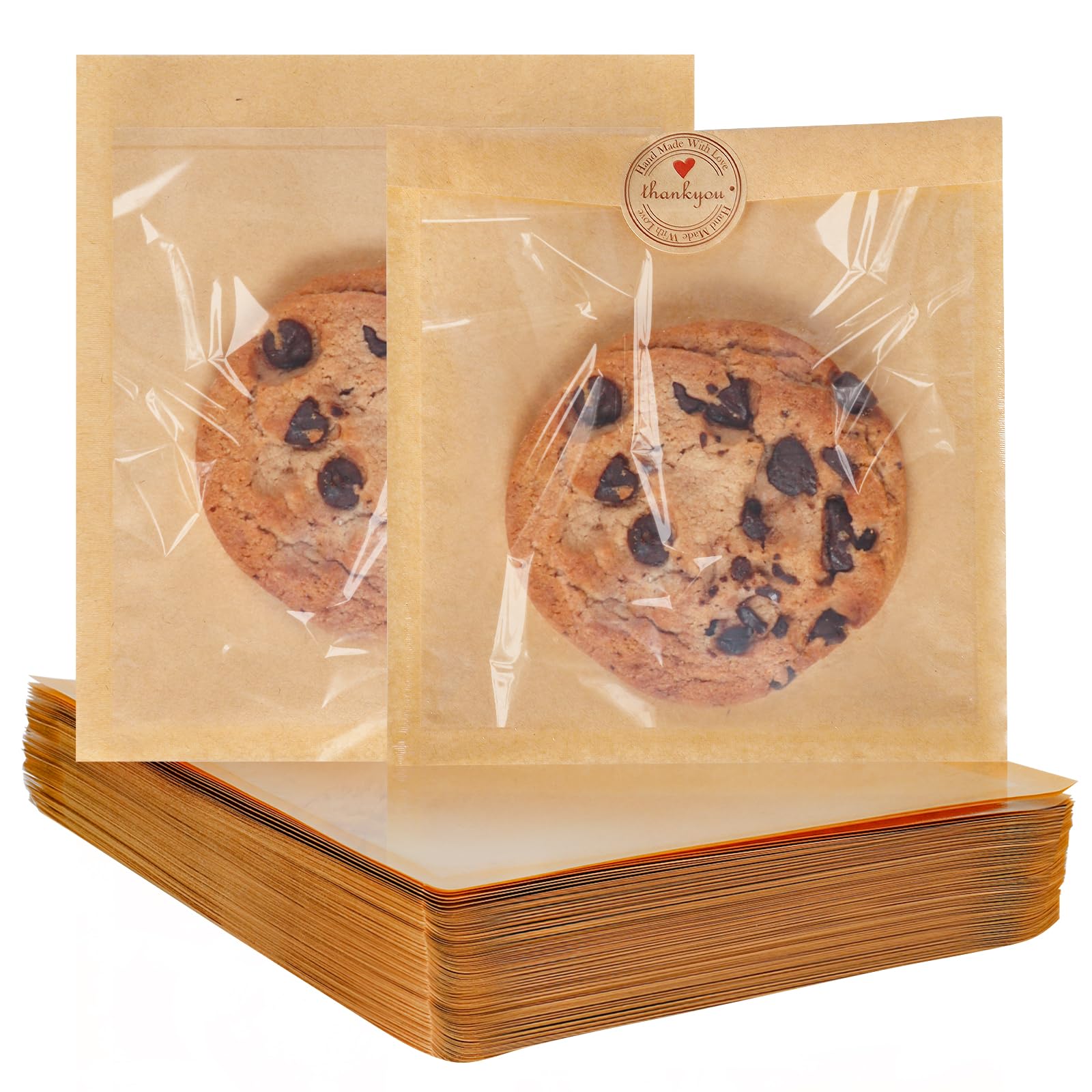 Photo 1 of *** JUST STICKERS *** SUREHOME Cookie Bags Small Brown Paper Bags with Window 100 Pcs Thank You Stickers 5.7 x 6.5 Inch Individual Heat Sealable Kraft Bakery Bags for Gift Giving, Treats, Snacks, Baked Goods Packaging