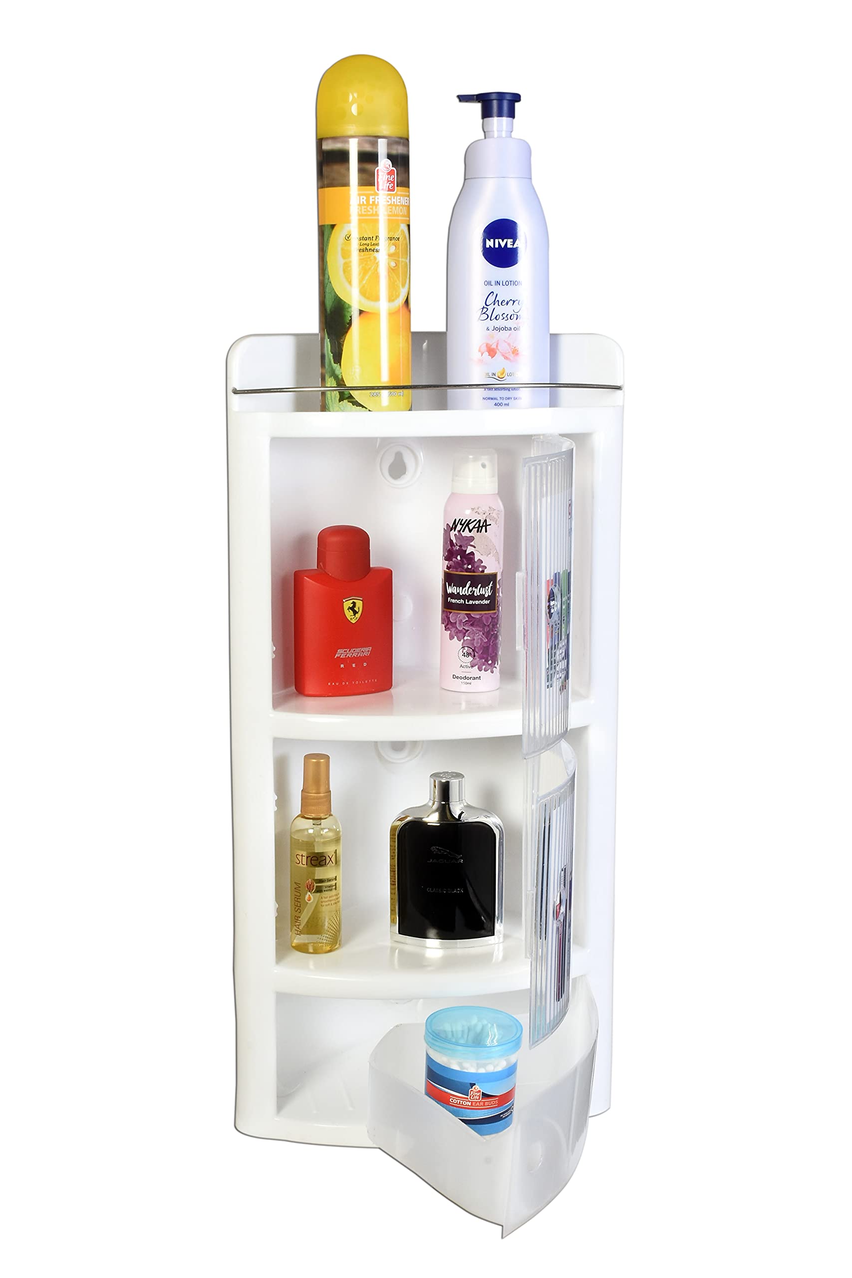 Gracio Jumbo Delux Bathroom Corner Shelf, Wall Mounted Storage Shelf with 3 Translucent Doors, Premium Plastic Cabinet for Kitchen, Bathroom, Living Room, Office, Stylish Corner (White)� (B0CH89CXFN) Amazon Price History, Amazon Price Tracker