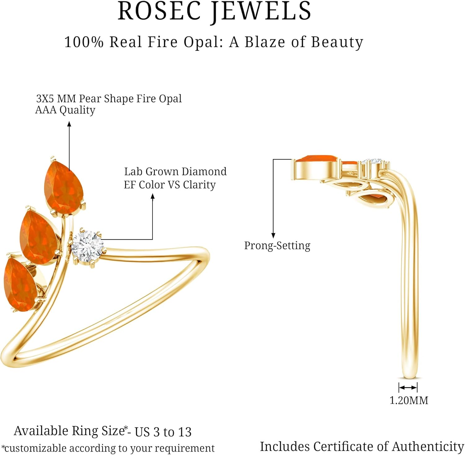 Mothers Day Gift, Certified Fire Opal Diamond Ring in Silver, Aaa Quality, Natural Fire Opal Wedding Ring Enhancer