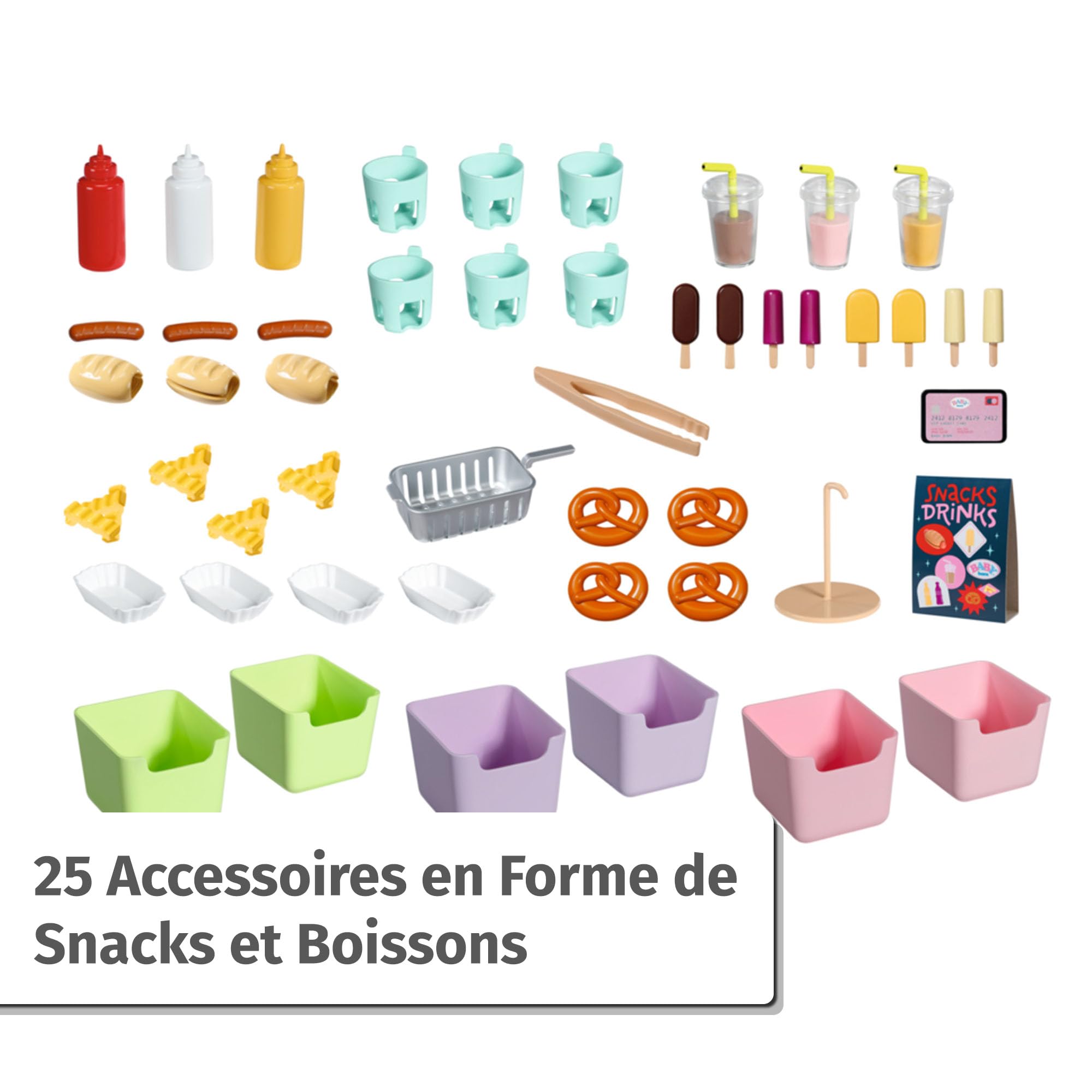 BABY born Snack Shop avec Effets sonores pour poupons 43 cm | Effets sonores, 25 snacks de fast-food, adaptés aux poupons de 43 cm