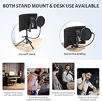 Vista 4 de Escudo de aislamiento de micrófono de grabación de estudio con filtro pop y trípode de metal, micrófono condensador USB para PC, portátil, teléfono