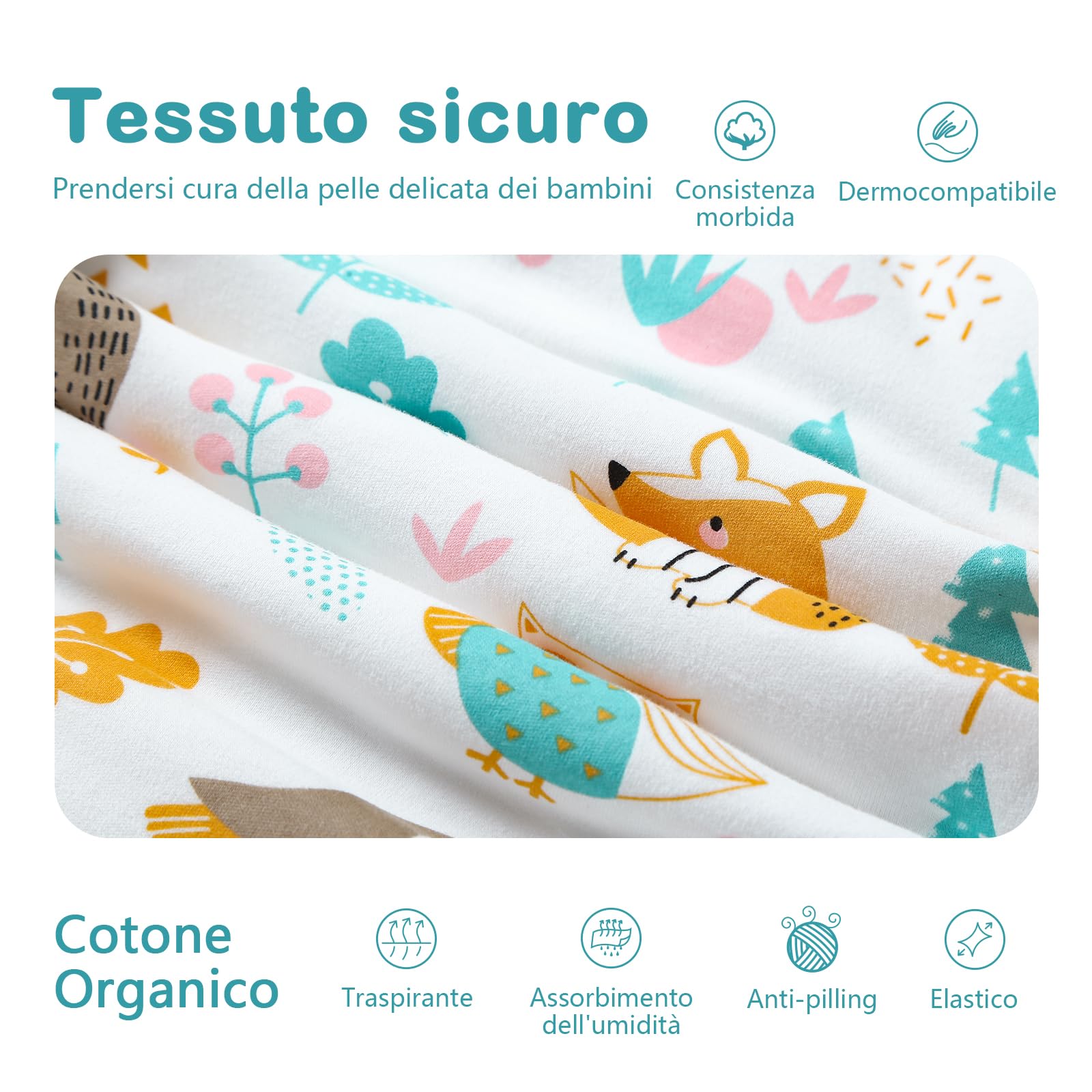 MIKAFEN Sacco a pelo invernale per bambini Sacco a pelo per bambini 3,5 Tog Sacco a pelo in puro cotone Varie dimensioni dalla nascita ai 4 anni(Mondo animale,75-90 cm (6-18 mesi))