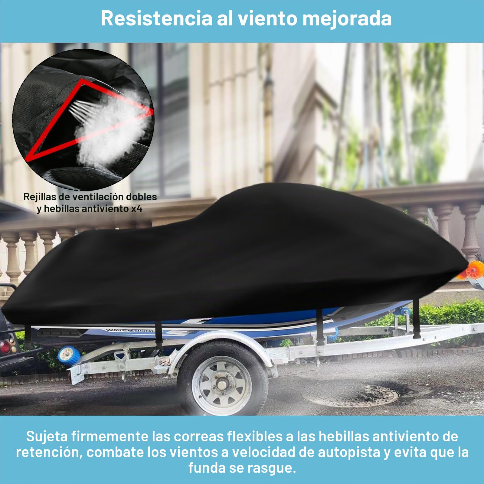 Funda Impermeable para Moto acuática de 3 plazas, Cubierta PWC 420D Mejorada con 2 Rejillas de ventilación,Resistente a los Rayos UV para Seadoo, Kawasaki, Waverunner Polaris(307-343CM Plata-Negro)