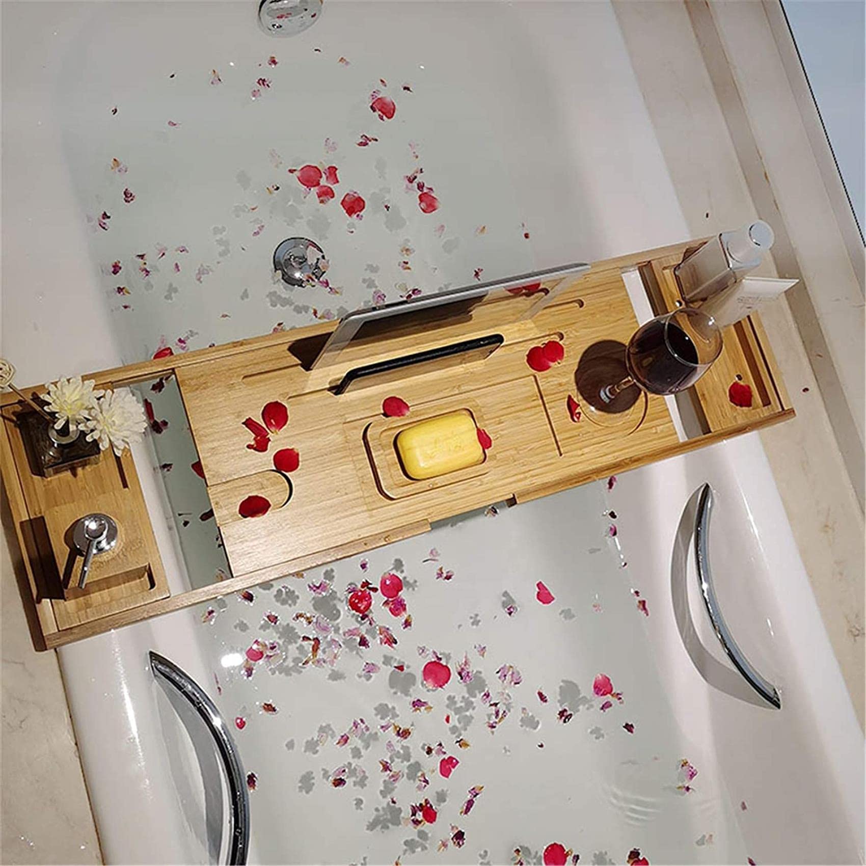 Bandeja para bañera Bandeja para bañera telescópica de bambú Bandeja para bañera Antideslizante para baño Bañera Ajustable Antideslizante (Color : Picture Color, Size : 70x21x3cm) (Picture