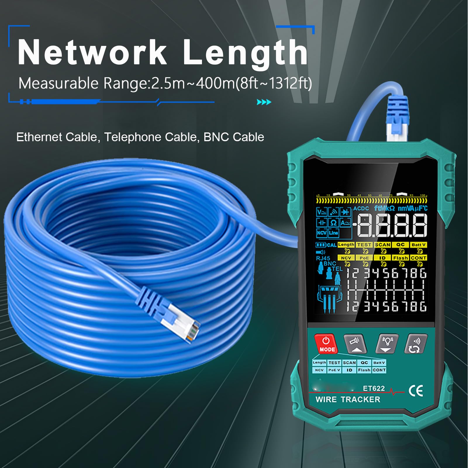 Fafeicy RJ45 RJ11-Kabeltester, Ethernet-Kabeltester, Multifunktionales LAN-Netzwerk, CAT5, CAT6 mit POE, NCV-Test, Digitales Kabelscannen für Netzwerkinstallateure, IT-Experten