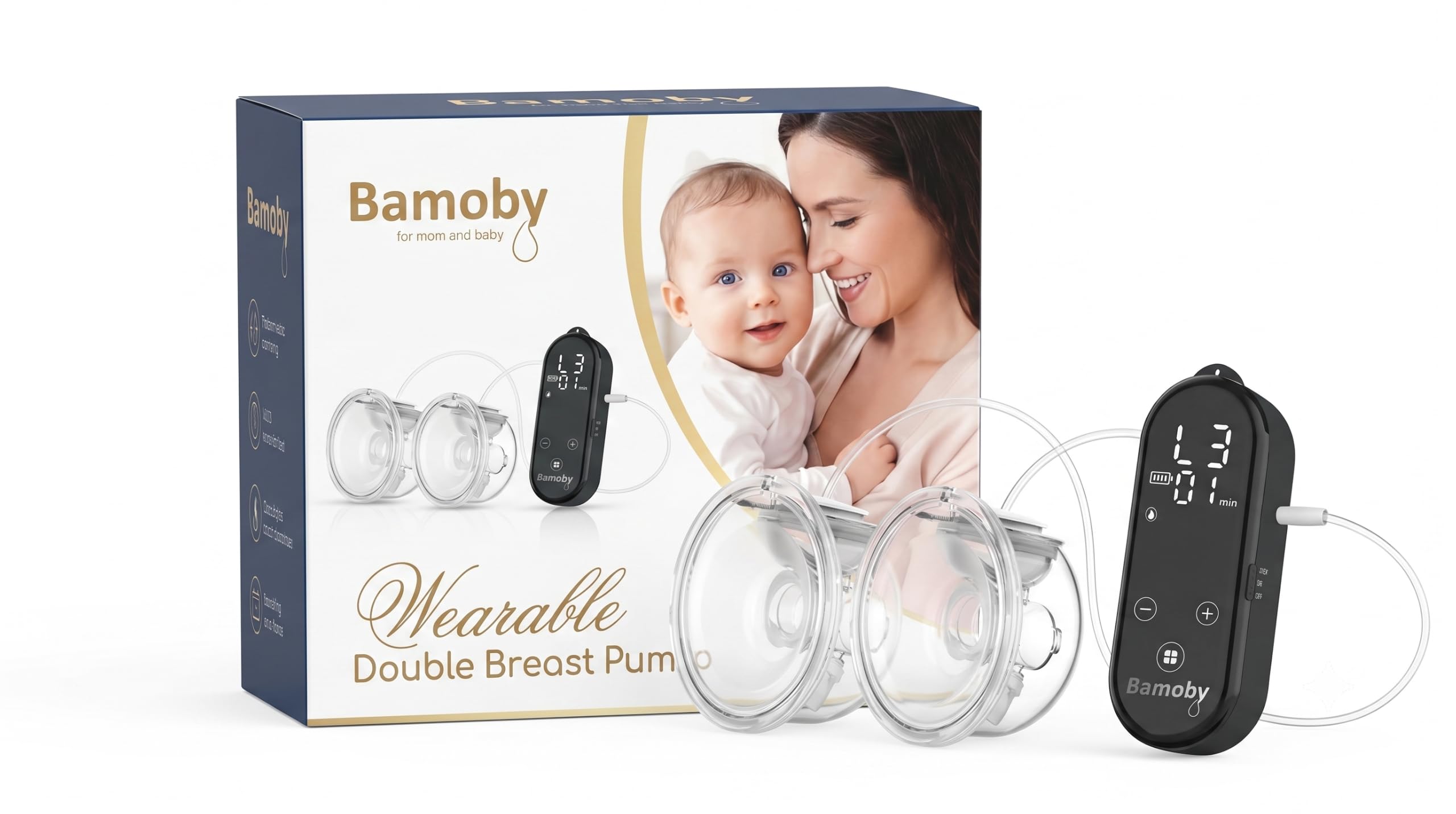 Bamoby - Sacaleche eléctrico hospitalario doble bomba portátil manos libres, 10 W, 4 modos de succión, 9 velocidades.