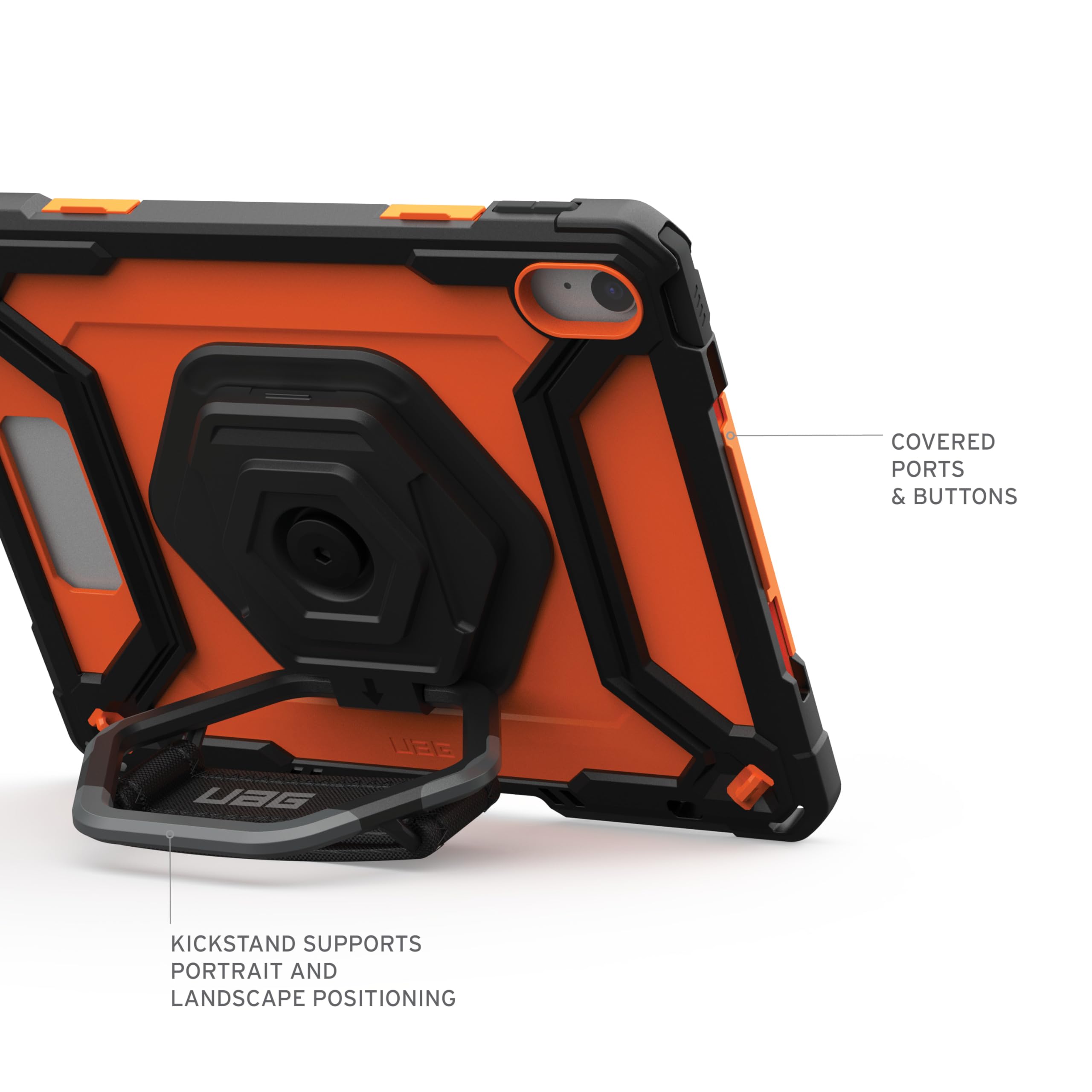 URBAN ARMOR GEAR Custodia iPad 10.9 | Perfetta aderenza | Cinturino da polso girevole a 360° | Supporto pieghevole | Pellicola salvaschermo inclusa