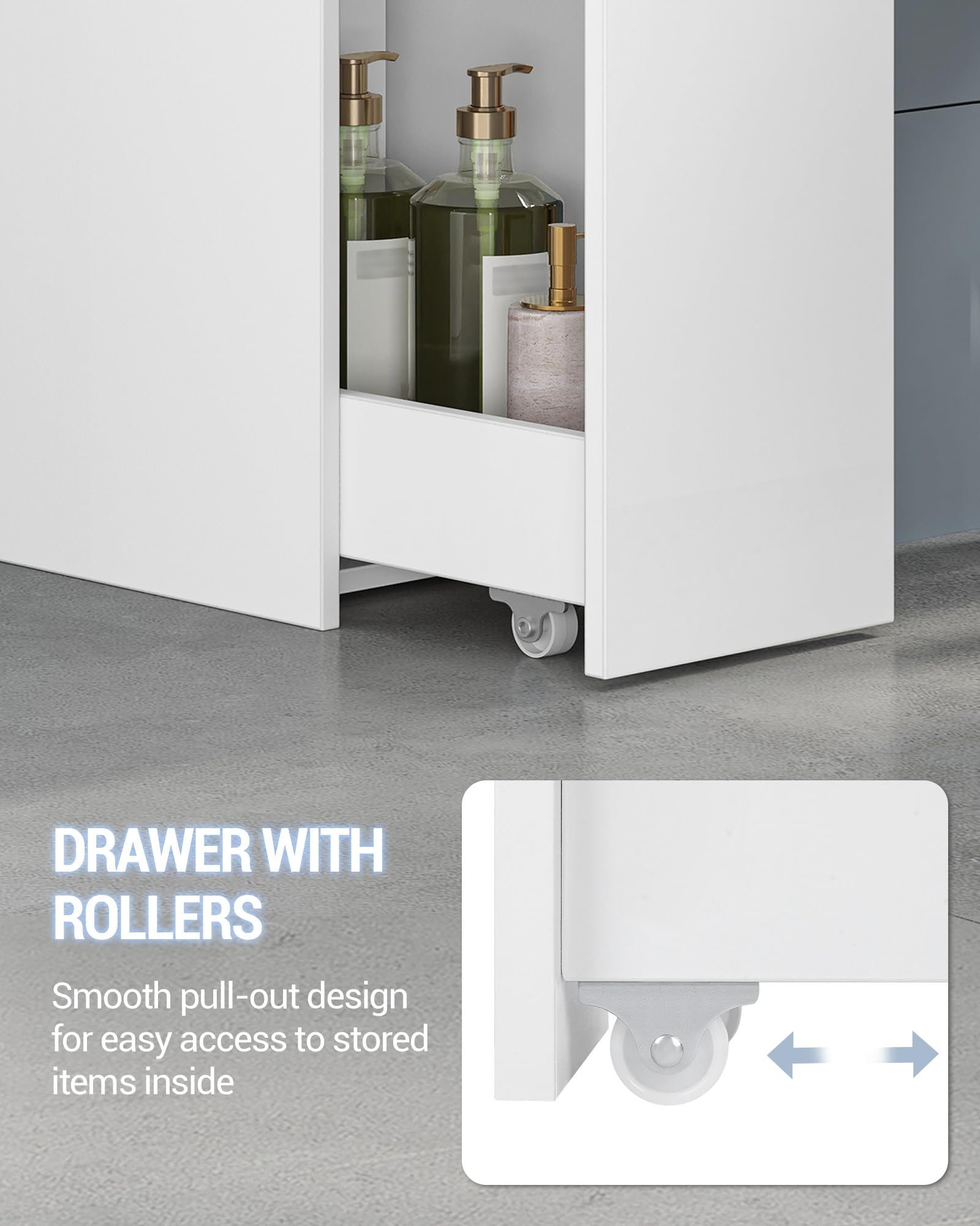 Hzuaneri Meuble de Salle de Bain Haut, Armoire de Rangement Fin, avec 2 Compartiments Ouverts, 2 Tiroirs et roulettes, Meuble de Cuisine, pour Petits Espaces, 40 x 20 x 140 cm Blanc BC32003W