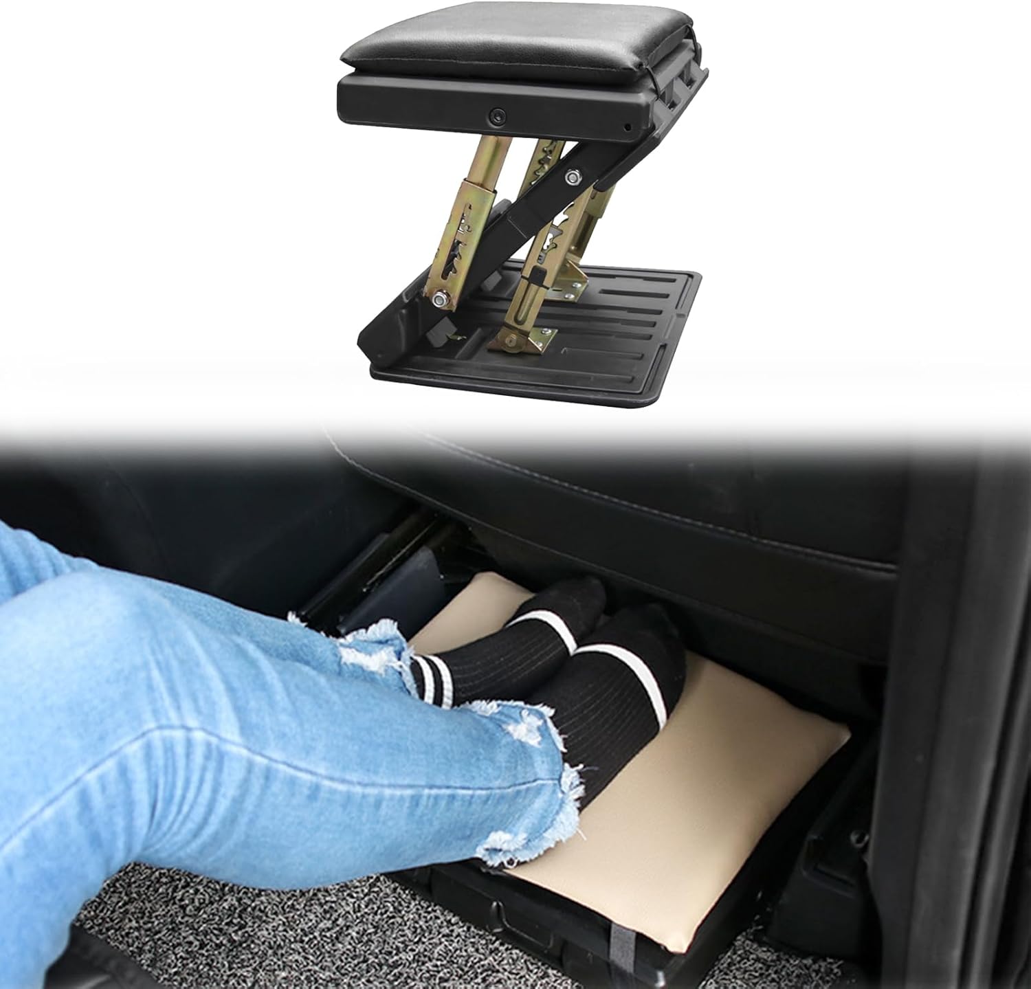 フットレスト 【ジムニー シエラ ノマド JC74 に適用】 ブラック 4つの高さ調節 折り畳み 足置き台 PVC皮革 デスク下 滑