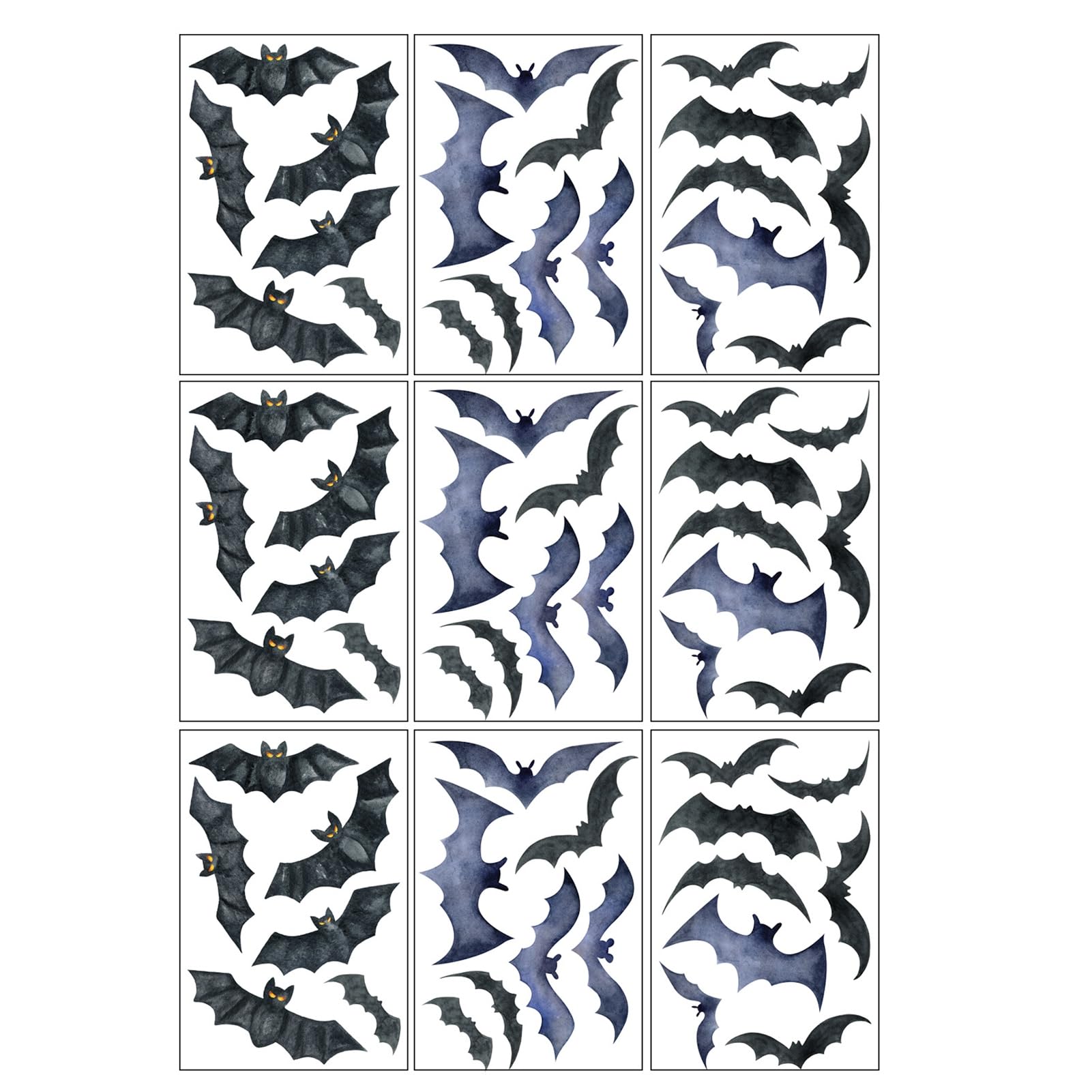 RetroNest Halloween Bat Window Stickers,Non-Adhesive Static Stick Decals,63 Pcs Black Bat Silhouette Decorations for Glass Doors Reusable Peel and Stick Halloween Wall Decor 1 Set