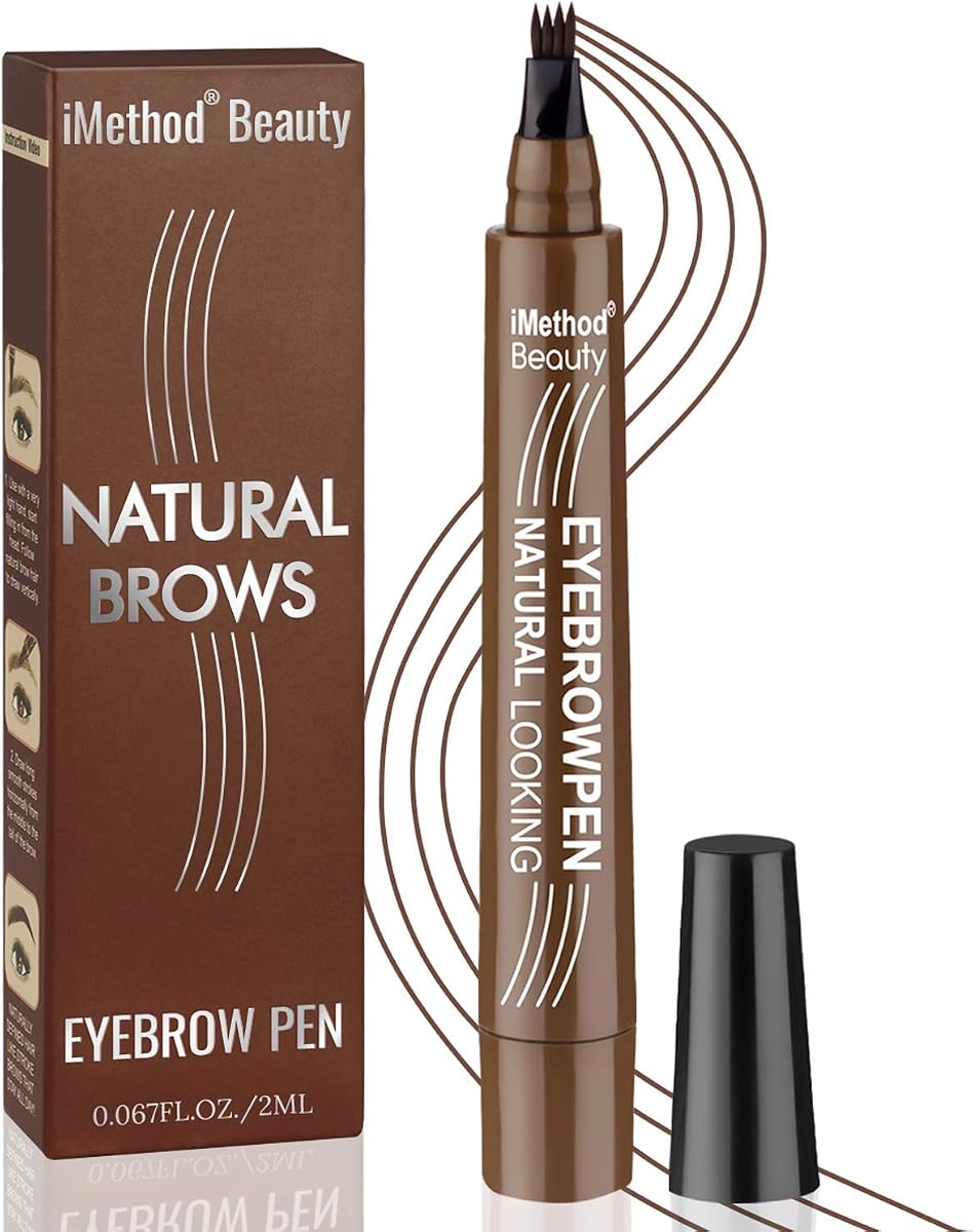 iMethod 4-Fork Tip Eyebrow Pen, Natural Hair-Like Strokes, Dark Brown | Brow Pencil Long Lasting, Waterproof Smudge-proof, 2 ML Non-Dry Formula, Easy to Use for Men & Women