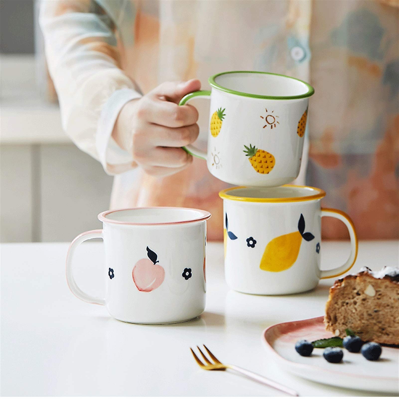 Kaffeetasse Obst Kreative Nachahmung Emaille Tasse Persönlicher Haushalt Milch Kaffee Keramik Tasse Wasserbecher für Zuhause Büro (Rosa)