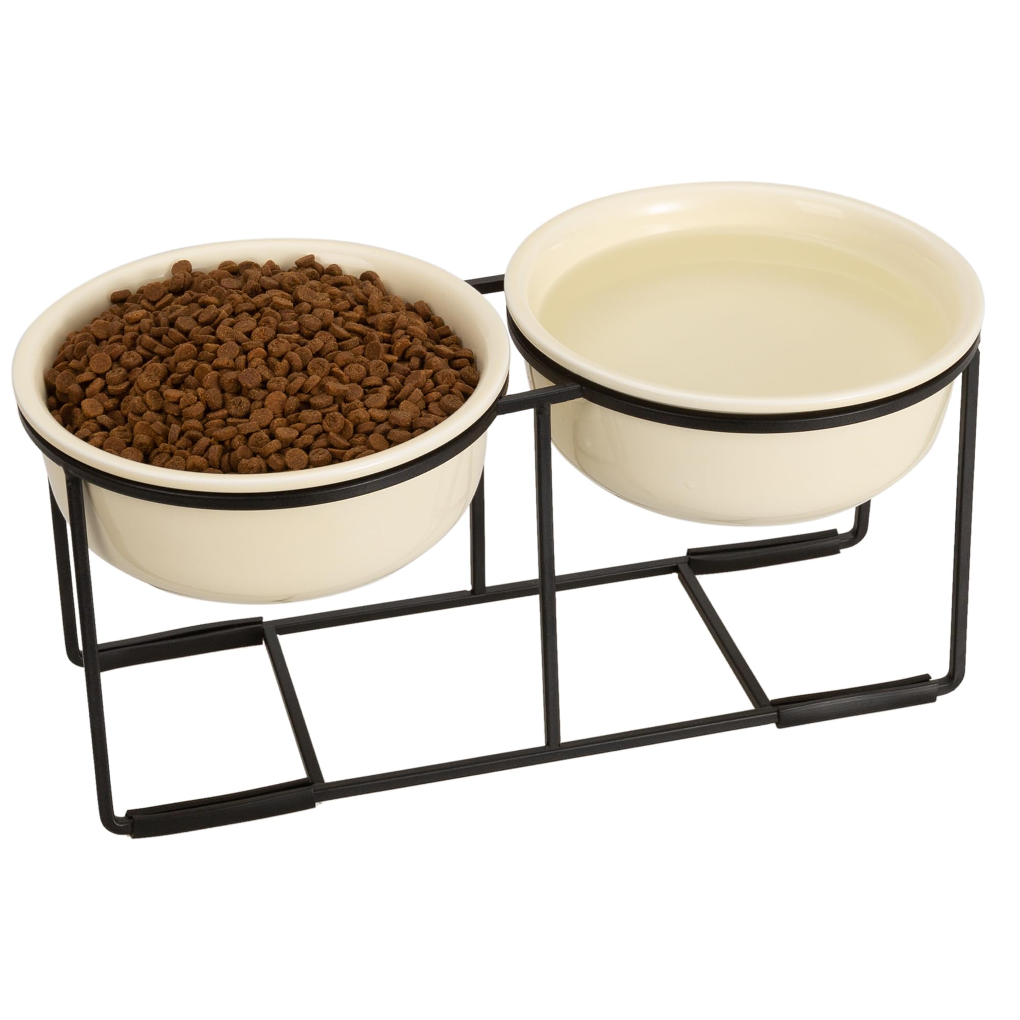 Gamelle chien surélevée double céramique beige et métal noble