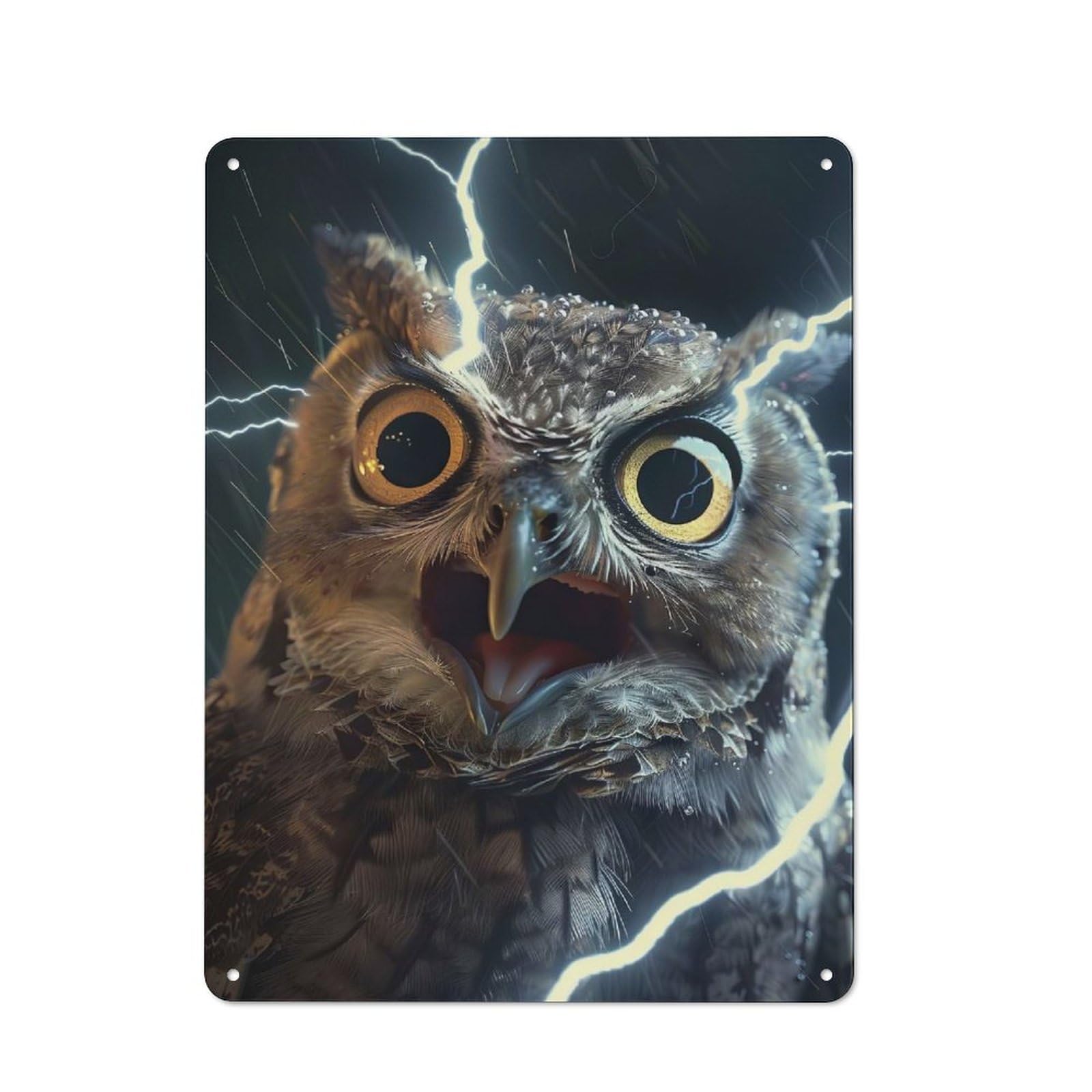 Junmoney Owl Lightning Vintage Tin Sign 40X30cm For Home Office Or Studio, For Vintage Wall Decor Fans, For Cafés, Pubs And Restaurants