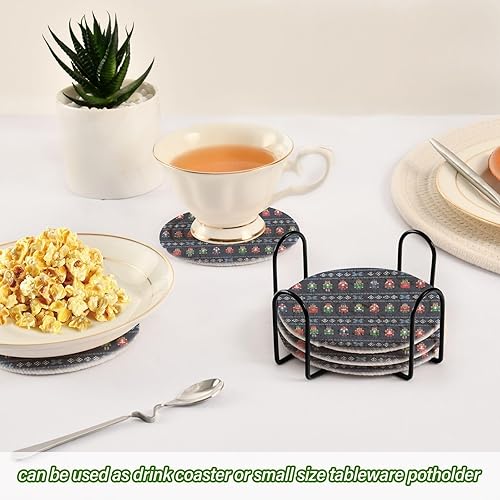 Miniatura 6 de 6 Pcs Drink Coasters with Holder Retro Nutcracker Snowflake Blue Coasters for Drinks Absorbent Woven Decorative Coaster for Kitchen Apartment Decor