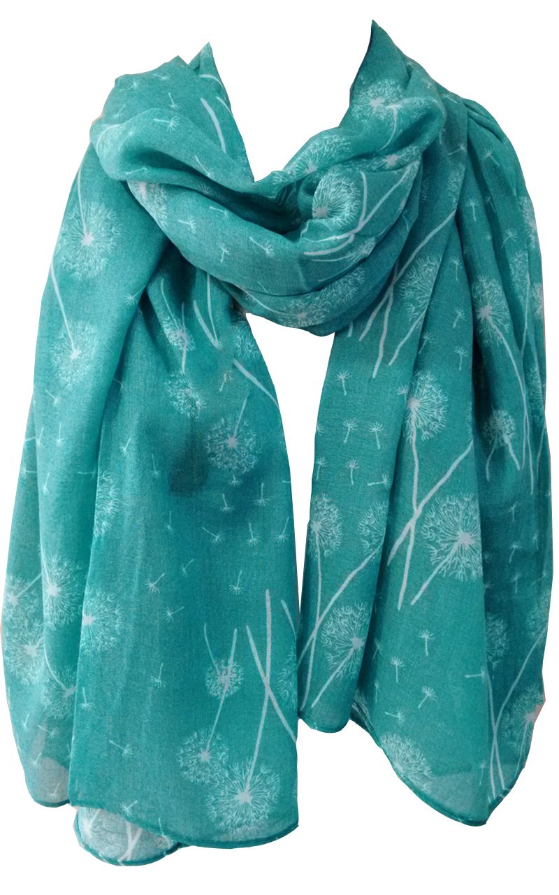 GlamLondon Dandelion Scarf Scatter Dandelions Flower Print Fashion Ladies Womens Classy Big Wrap (Turquoise)