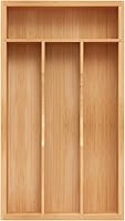 BEKVEM Small Bamboo Silverware Organizer - 6.7"W x 12"D Kitchen Drawer Tray with Grooved Dividers for Utensils