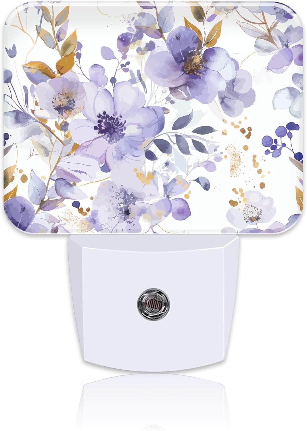 Elegant Purple Flowers Night Light, Watercolor Flowers Nightlight Plug into Wall with Dusk to Dawn Sensor for Kid Girls Boys Women Men Bedroom, Hallway, Kitchen, Bathroom, Stairs Decor
