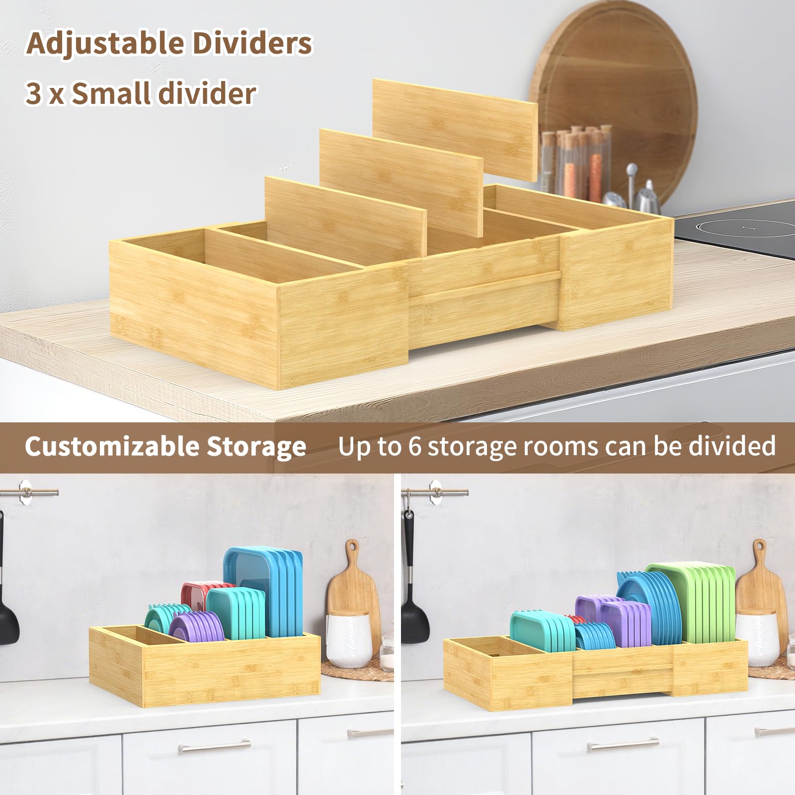 Organizer Per Coperchi In Bambù Espandibile Da 30 A 40 Cm: Per Pentole E Contenitori, Salvaspazio Per Cucina