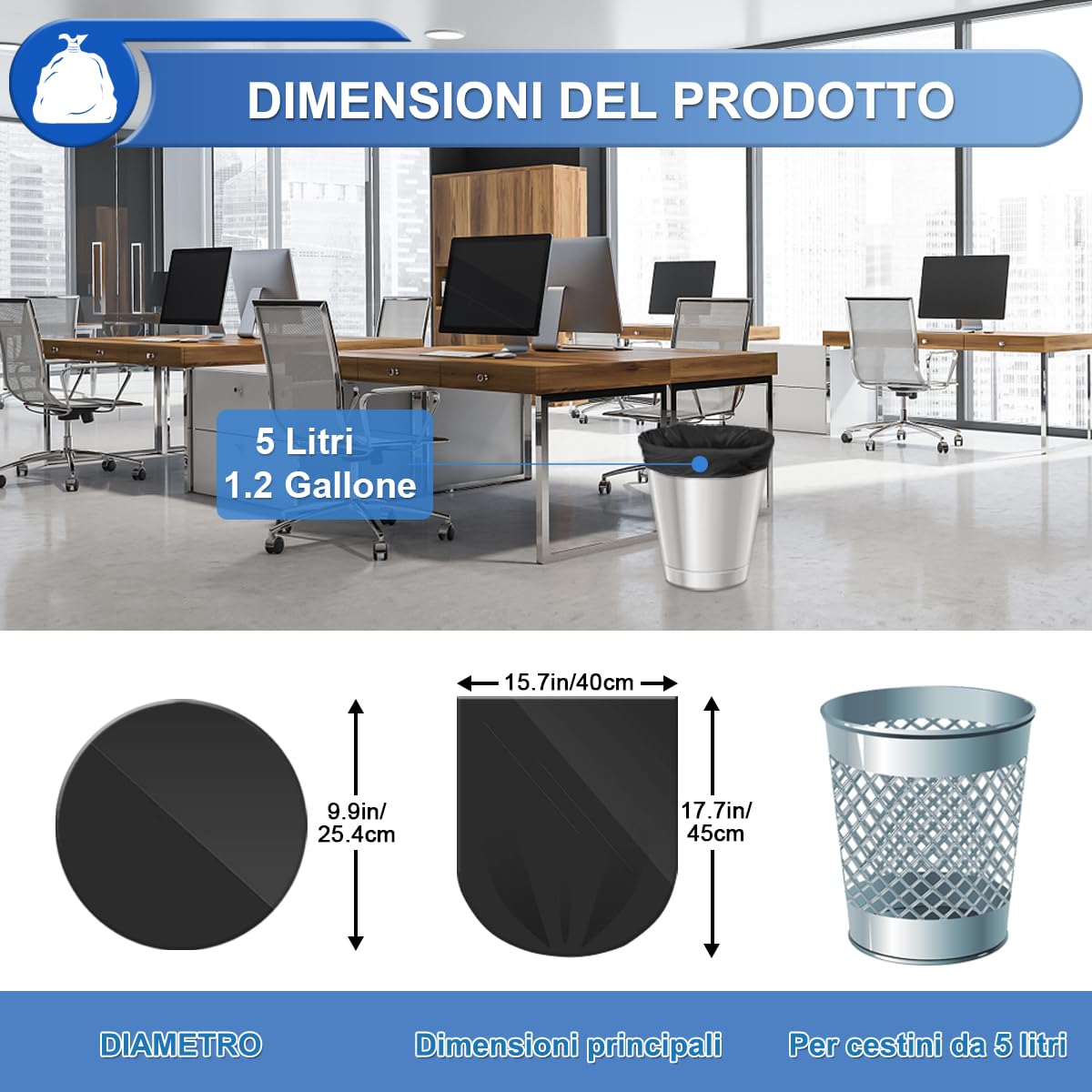 XUXRUS Sacchetti Immondizia 15 Litri, 120 Pezzi Sacchi Pattumiera Neri Sacchetti Spazzatura Piccoli Resistenti e Durevoli, Anti-Strappo e Anti-Rottura per Bagno, Casa e Ufficio (50x55cm)