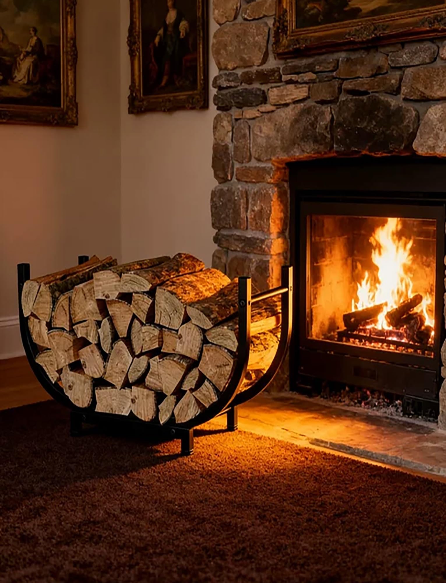 Genérico Leñero for exterior e interior, de metal, de 30 pulgadas, resistente, for chimenea