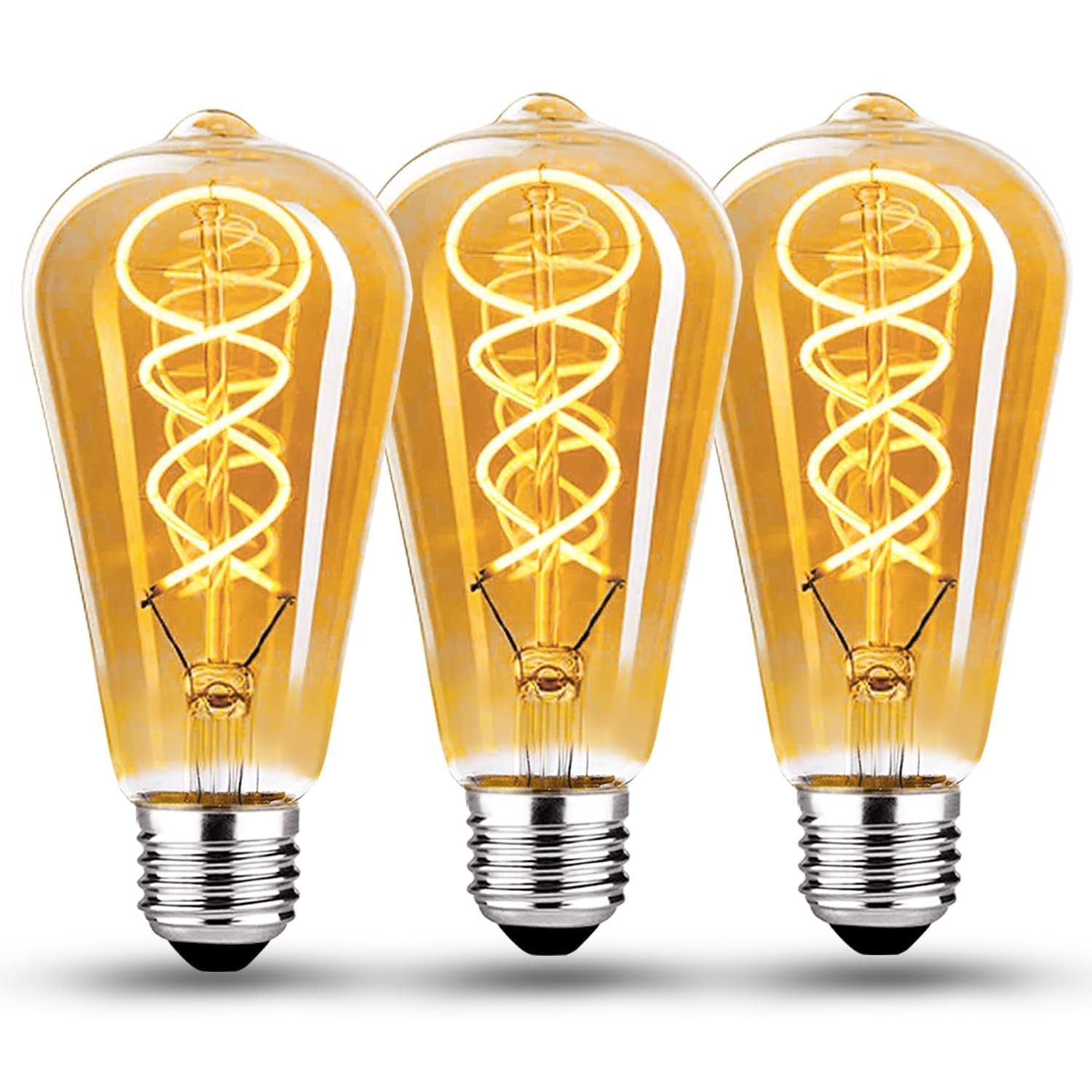 Edison Vintage Glühbirne E27, E27 LED Vintage Dimmbar 6W Retro Glühbirne LED Filament Lampe Warmweiß Ideal für Nostalgie und Retro Beleuchtung im Haus Café，Bernstein Glas- 3 Stück (ST64)