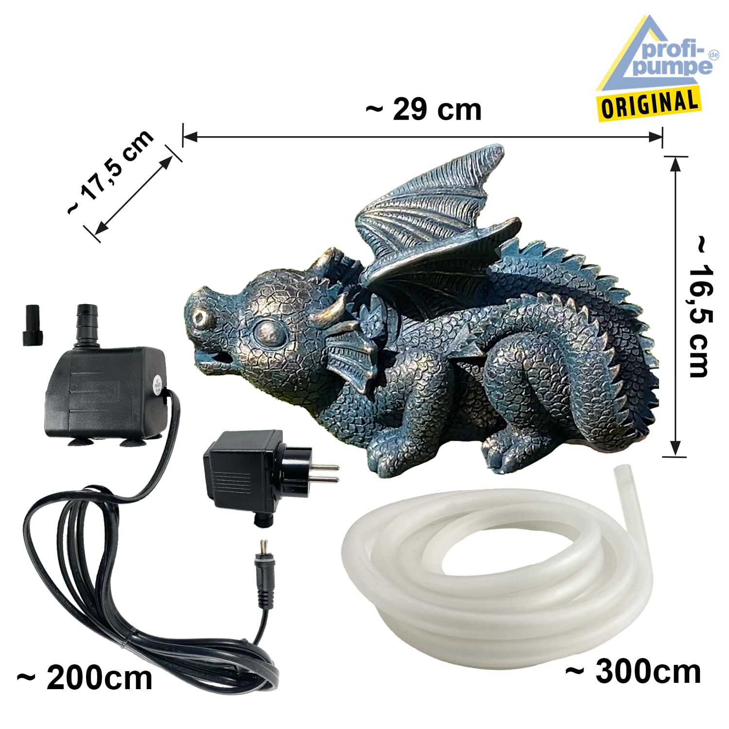 Gartenbrunnen für Außen 230V ZAUBER-Drache Zierbrunnen Zimmerbrunnen mit LED-Beleuchtung Wasserspiel für Garten, Gartenteich, Terrasse, Balkon