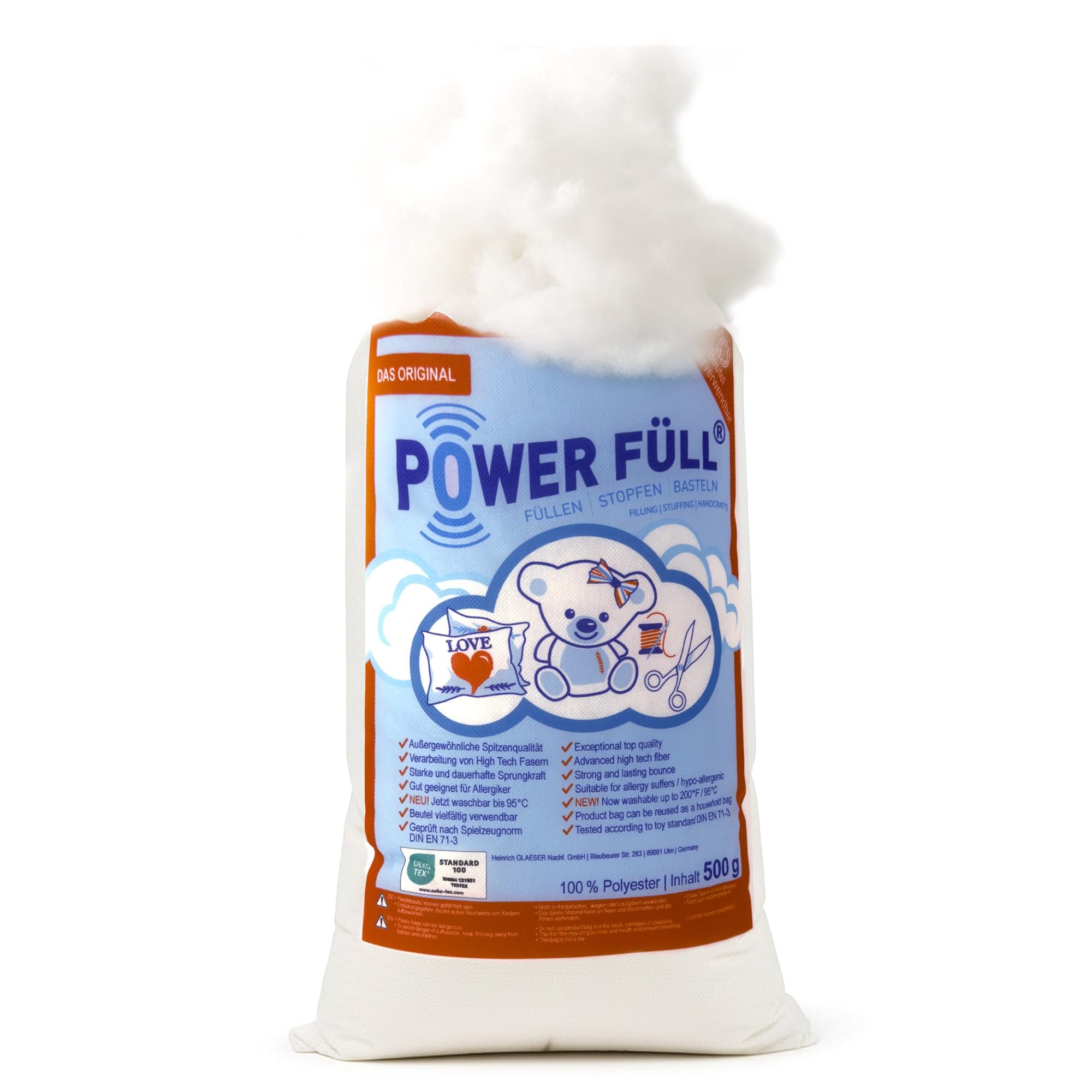 Power Füll Füllwatte vakuumiert 1kg Ökotex antiallergisch waschbar 95°C hochflauschig Bastellwatte Kissenfüllung Füllmaterial