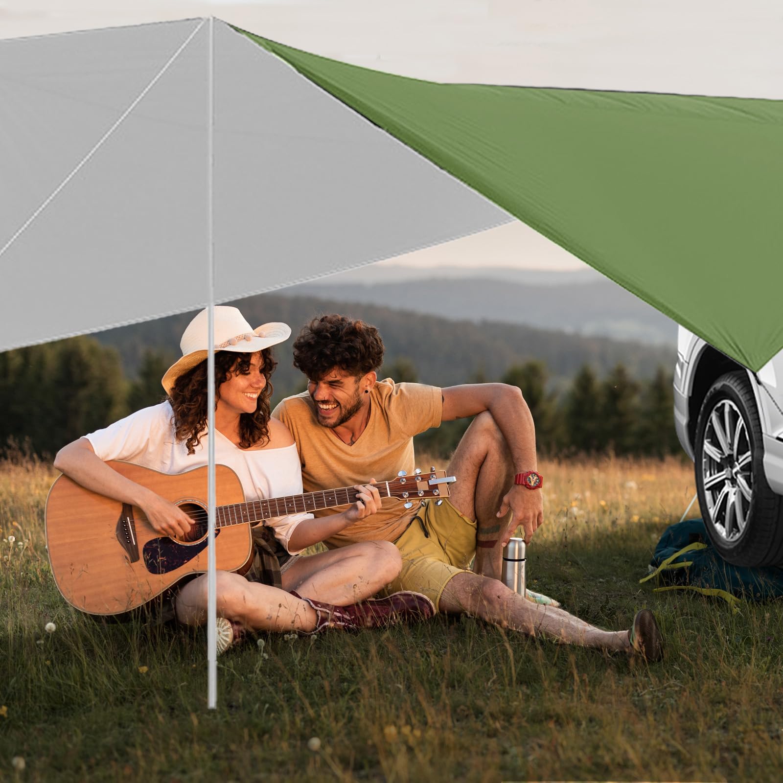Auvent et voiture Tente de hayon universelle 280 * 380 cm, auvent de caravane et camping-car, pare-soleil pour voiture, van, camion (Vert)