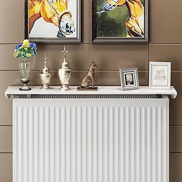 Radiator Shelf No Drilling, Radiator Covers Efficient Heating, Space Aluminum Storage Radiator Shelves with 4.5cm Bracket, Bearing 28kg, White, Easy Installation,40cm