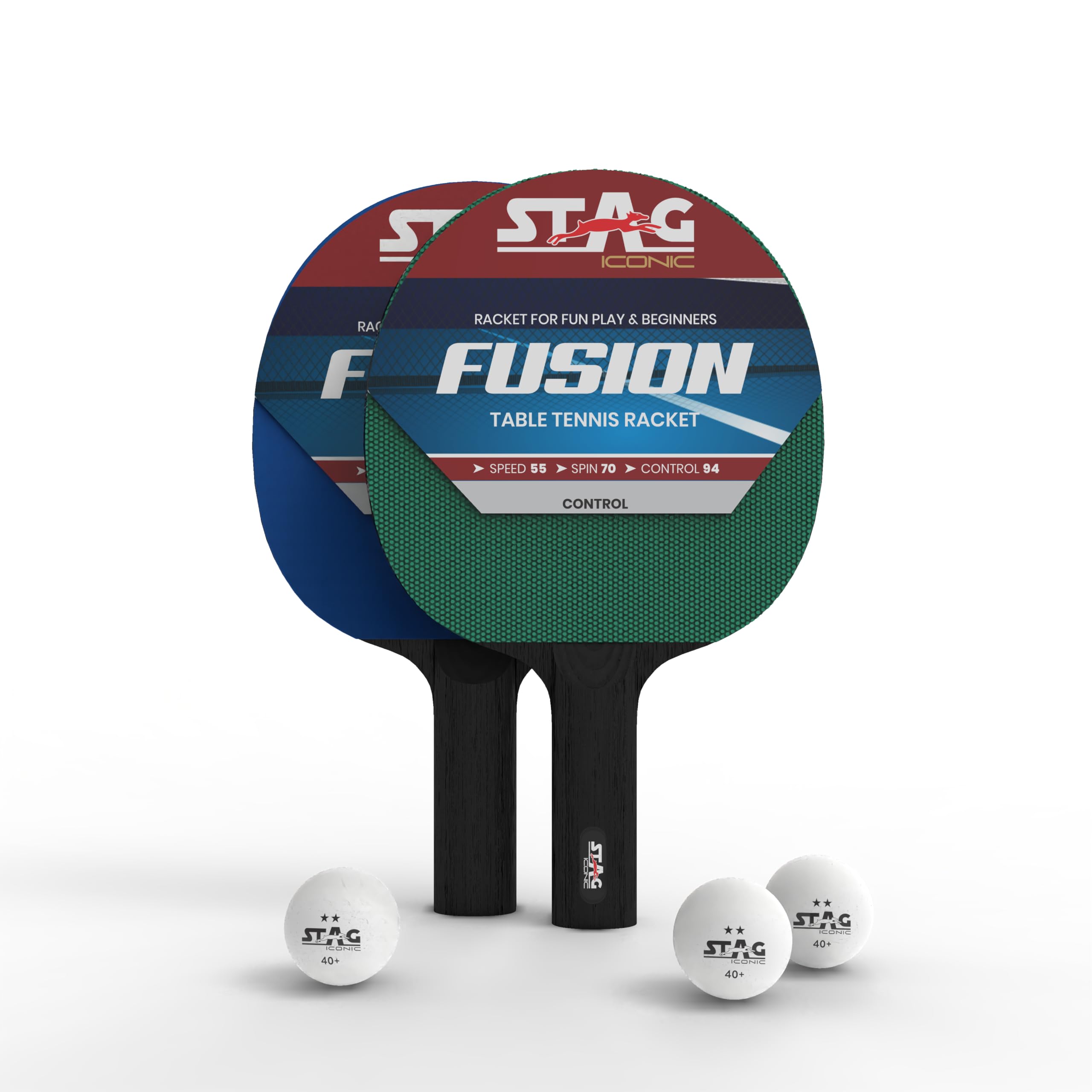 stag iconic fusion series table tennis (t.t) playset| jump into action with vibrant ping-pop colors range| ping pong racquets with iconic supreme tt balls-combo playset ideal for fun play beginners